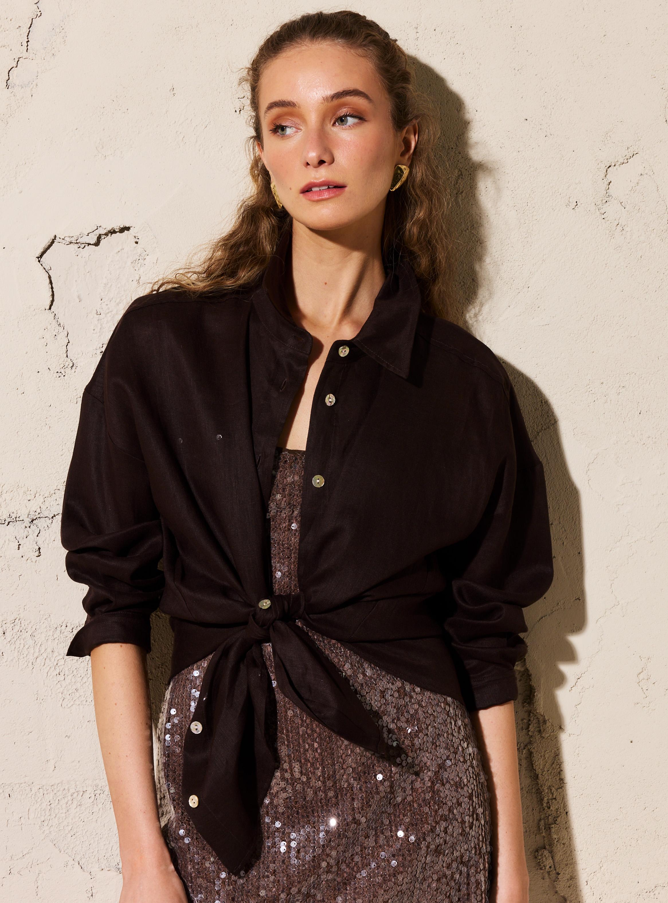 Blusa Cuello Camisero Lino Colección María Pombo-3