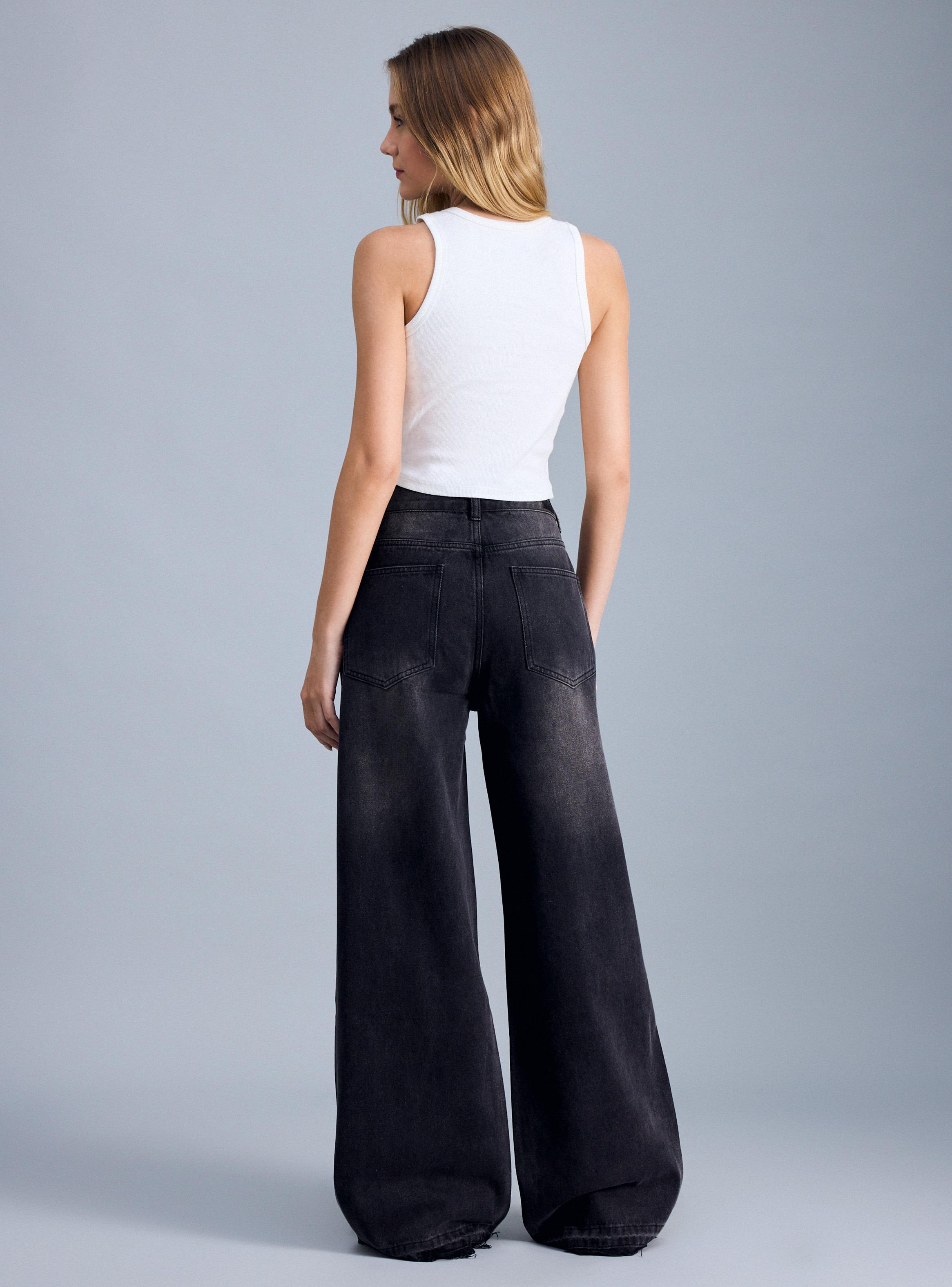 Jeans Bota Ancha y Pretina Desflecada-5