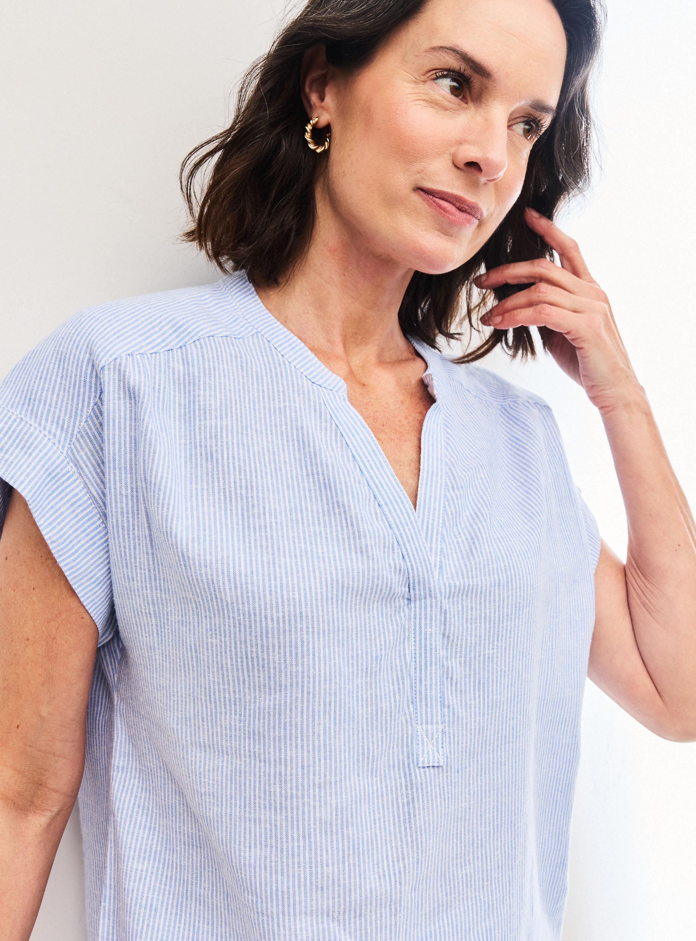 Blusa Lino Rayas Hombro Caído-2