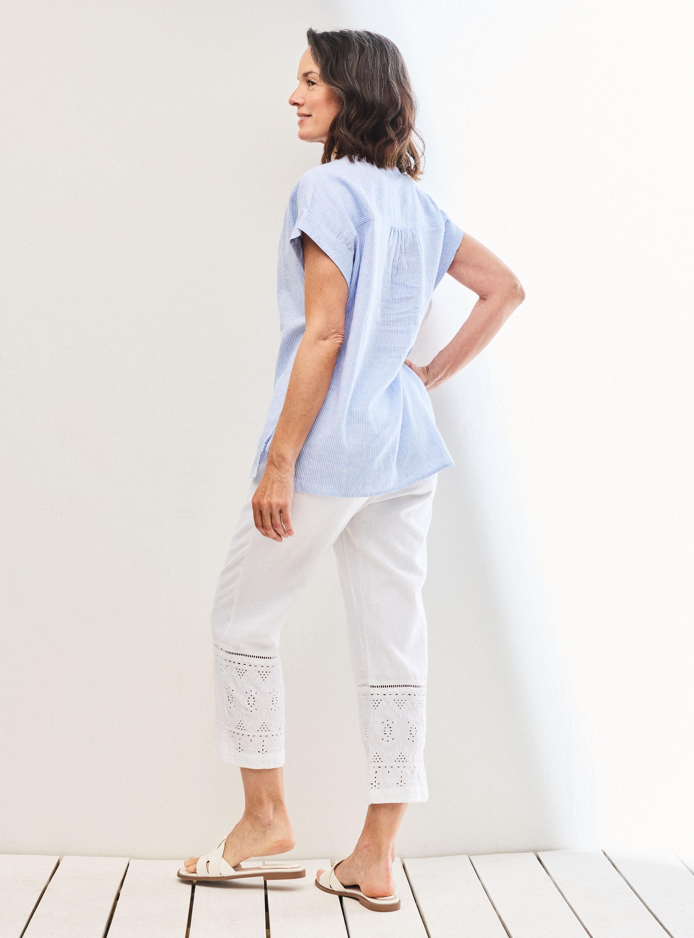 Blusa Lino Rayas Hombro Caído-5