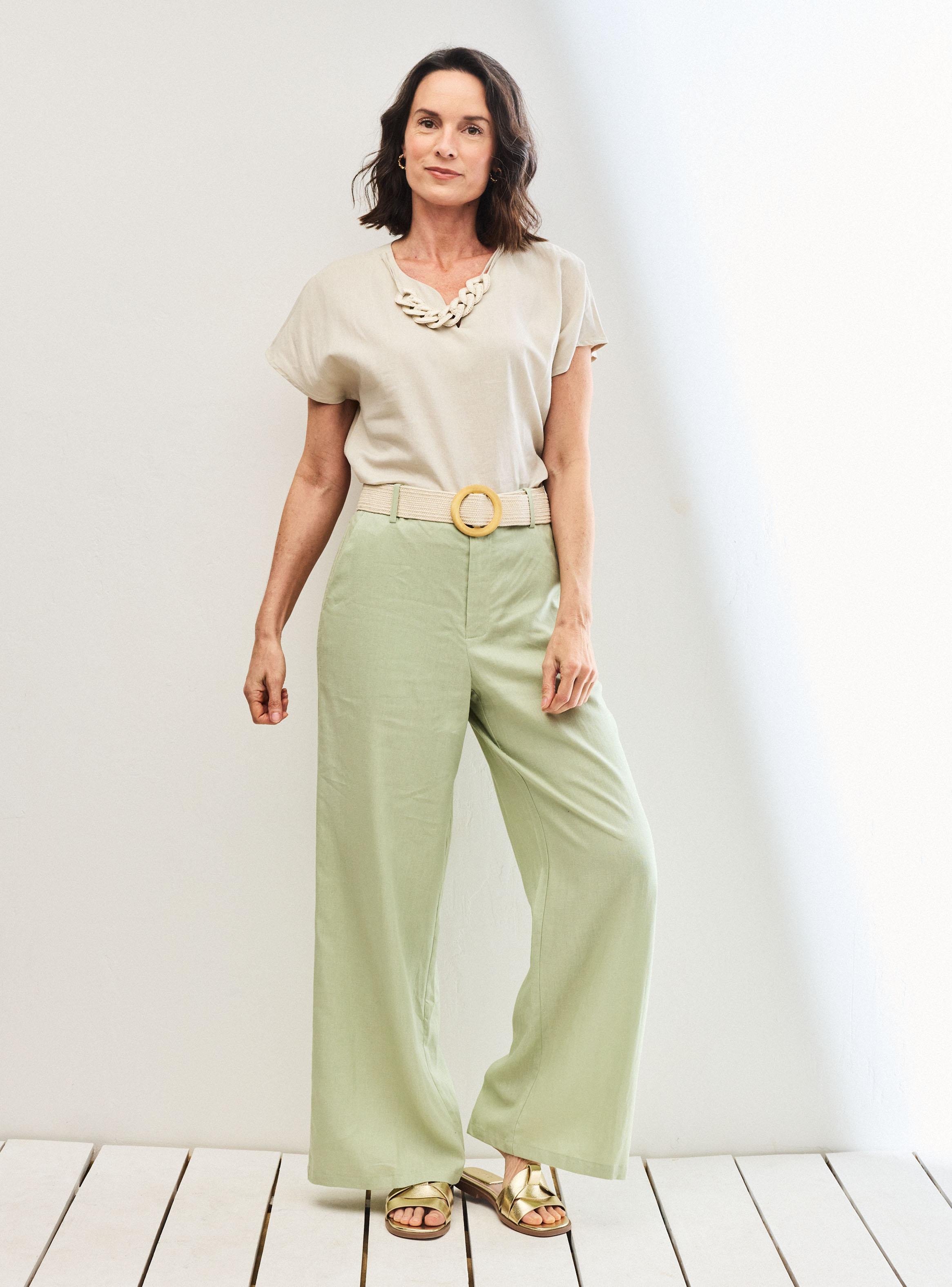 Blusa Lino Manga Corta con Collar Natural-4