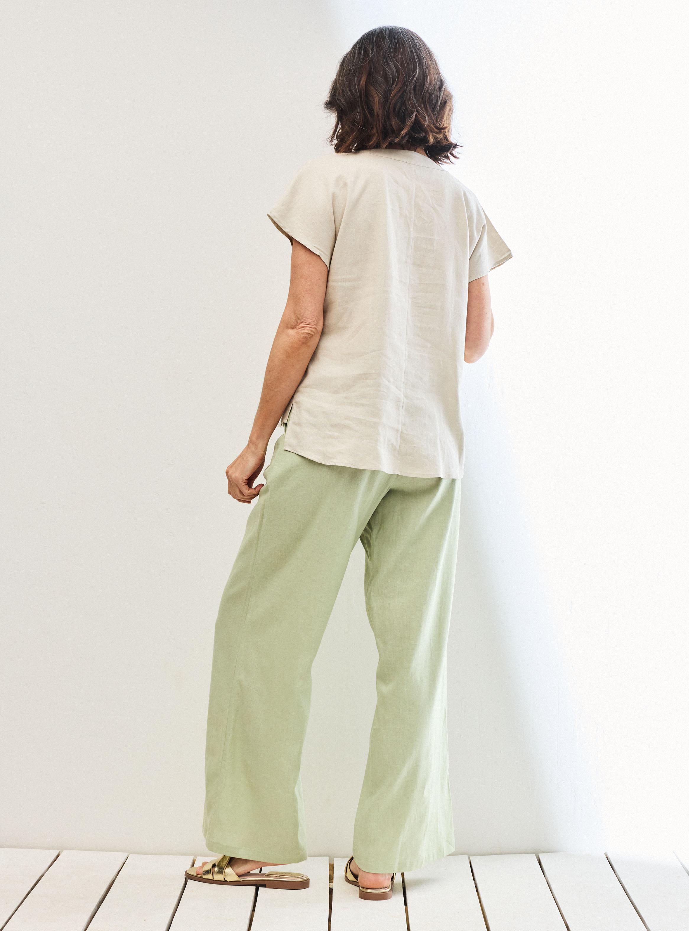 Blusa Lino Manga Corta con Collar Natural-5