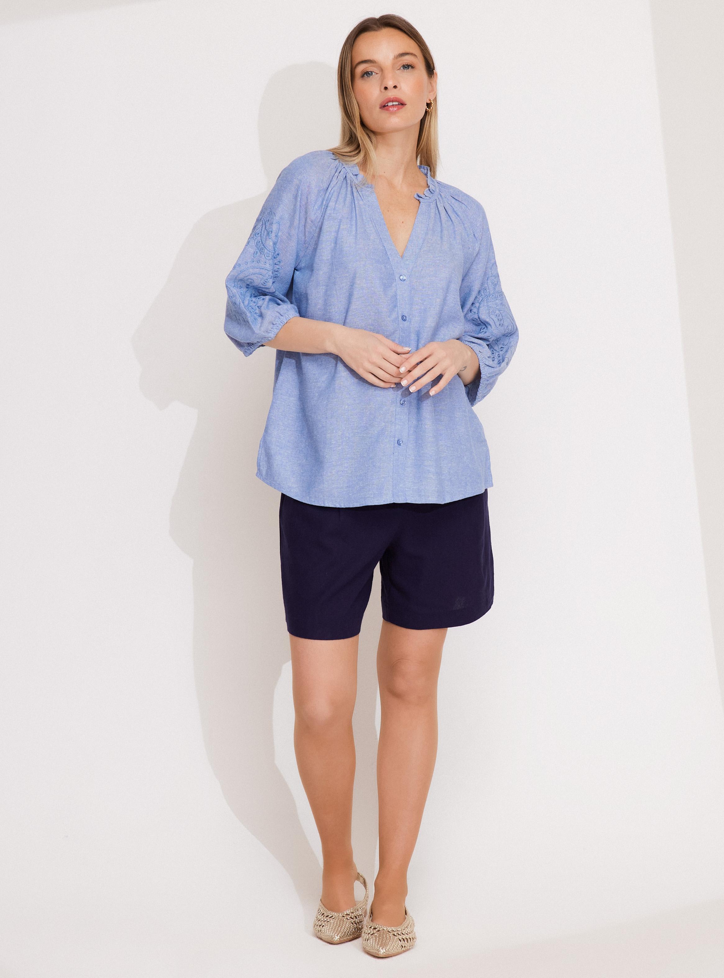 Blusa con Lino y Bordado en Mangas-4