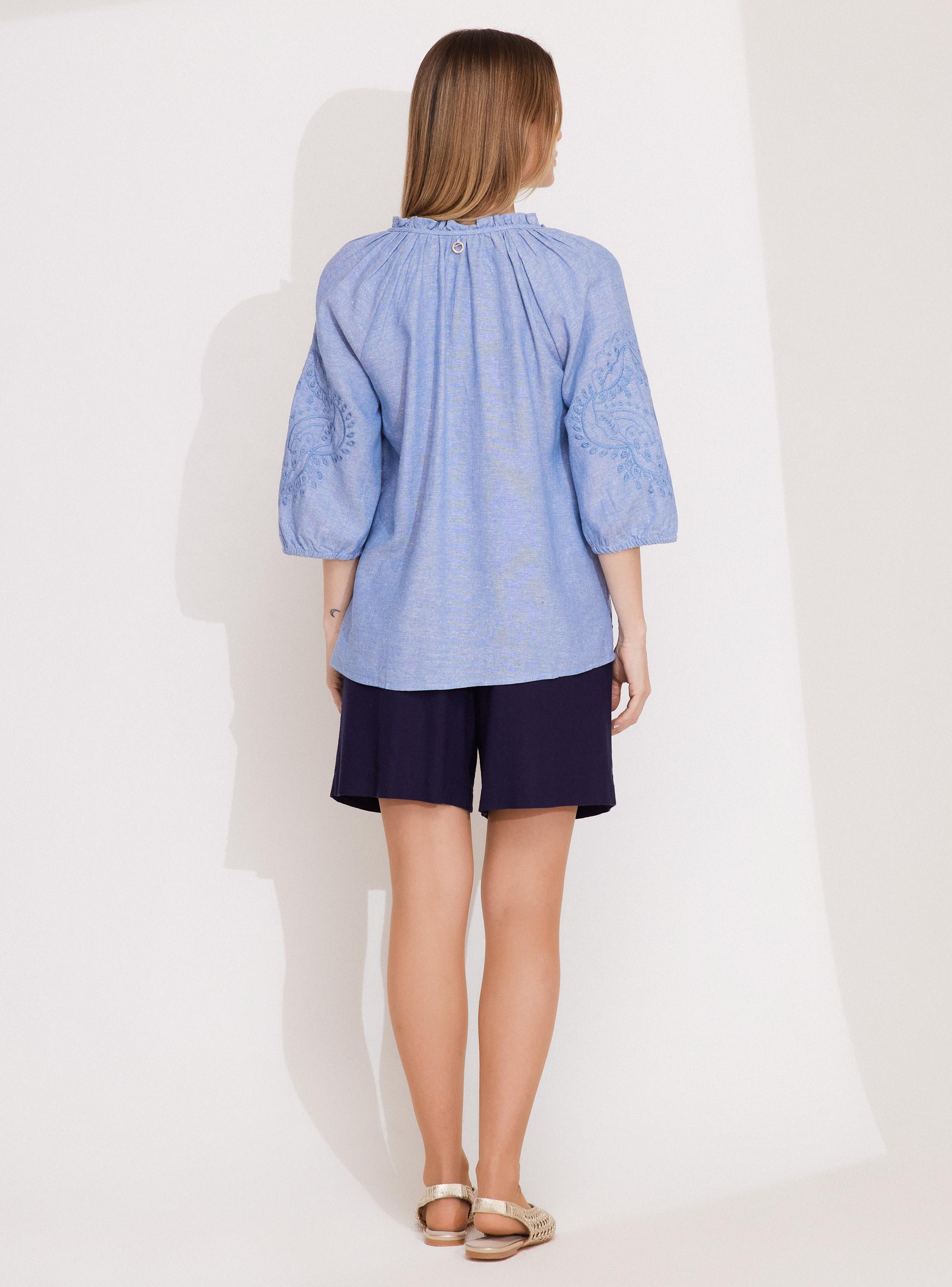 Blusa con Lino y Bordado en Mangas-5
