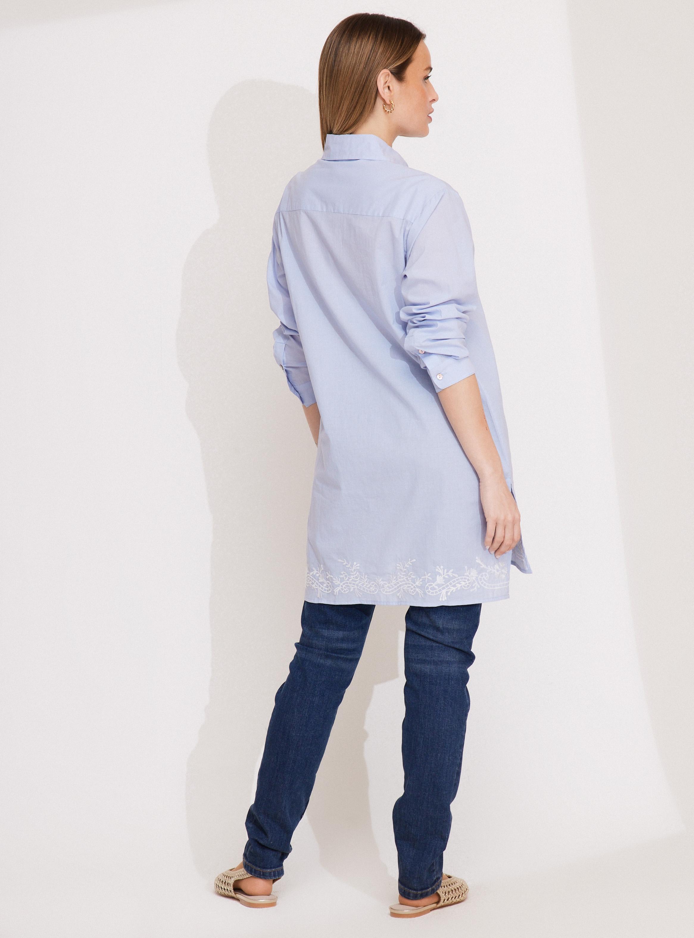 Blusa Camisera Larga con Bordado Frontal-5