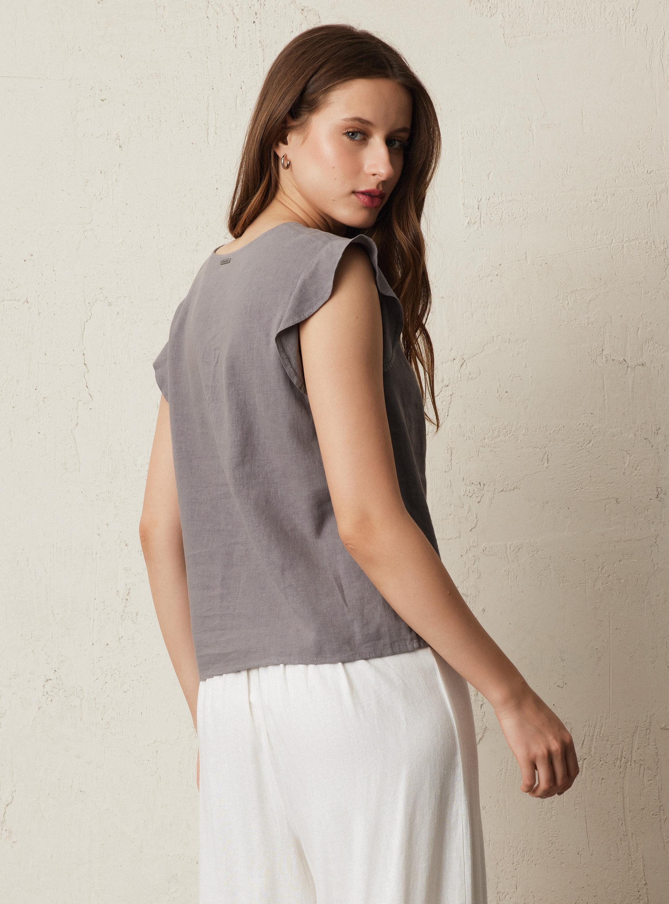 Blusa con Lino Detalle Recogido en Escote-1