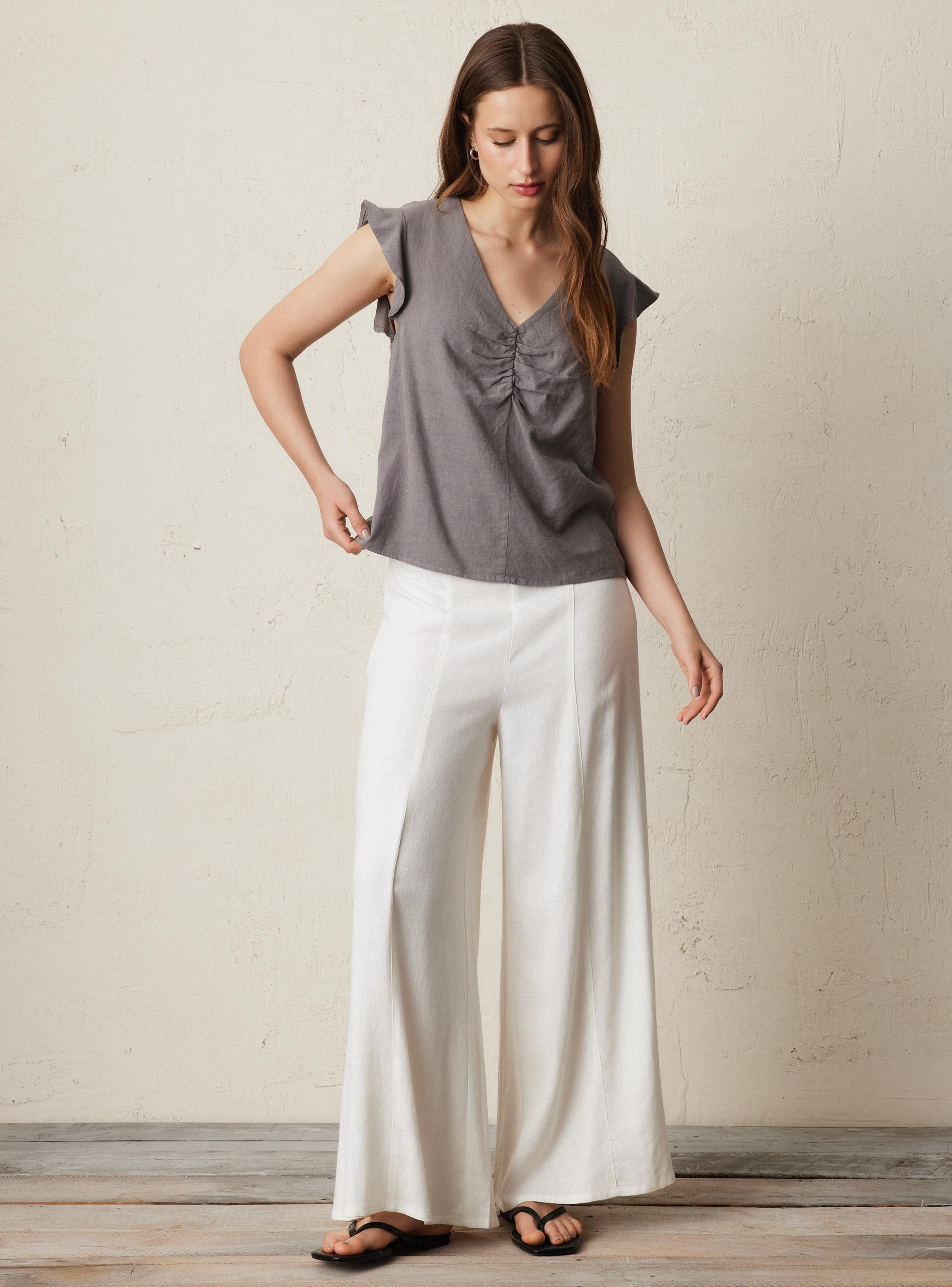 Blusa con Lino Detalle Recogido en Escote-4