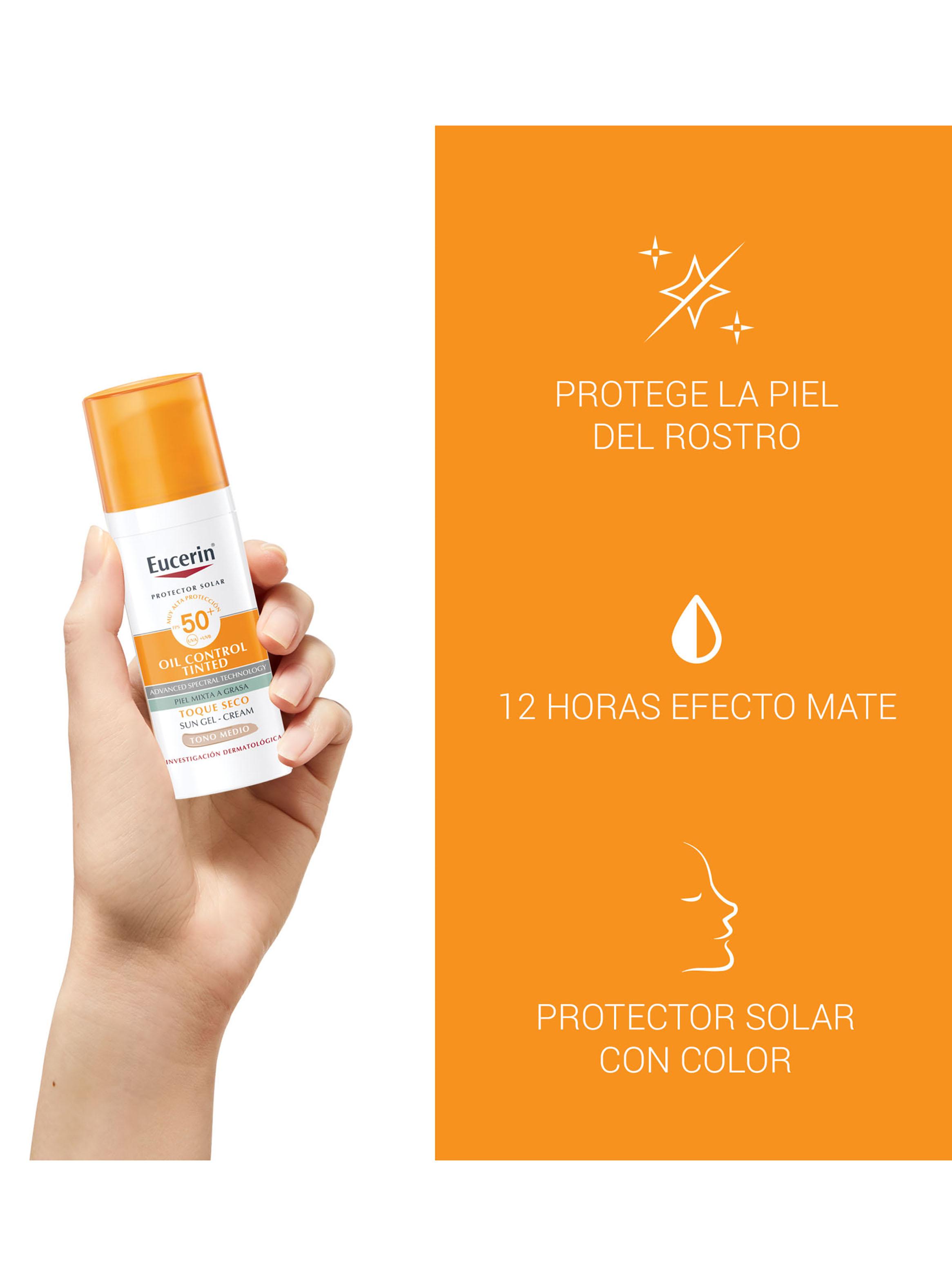 Protector Eucerin Solar Sun Oil Control Tinted Facial Tono Medio Fps50+ 50 ml-1