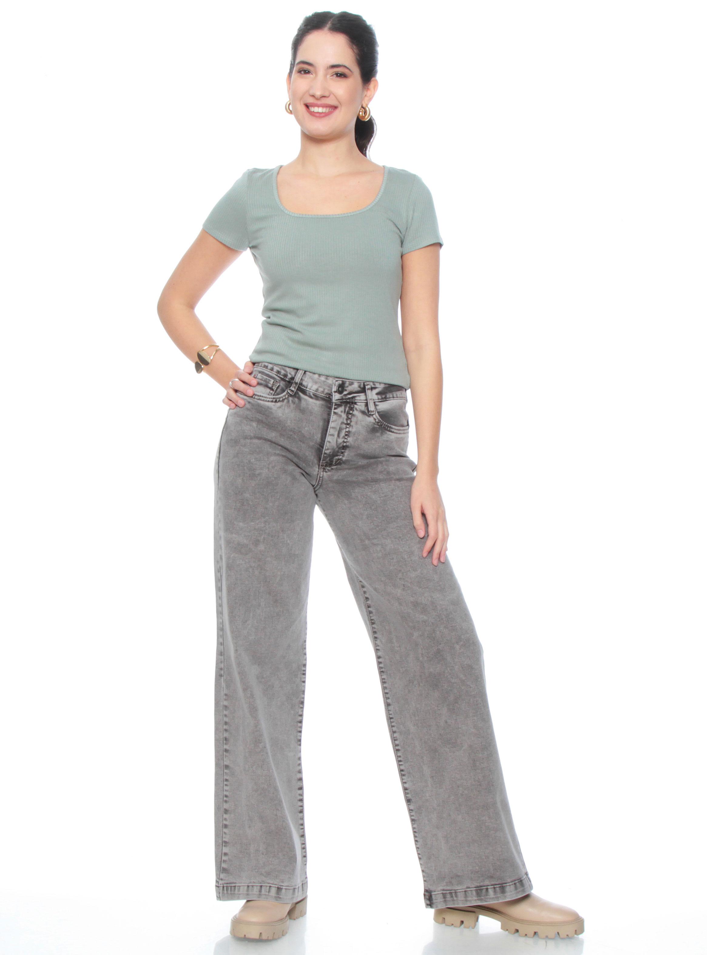 Jeans Wide Leg Tiro Alto con Botón 1-3