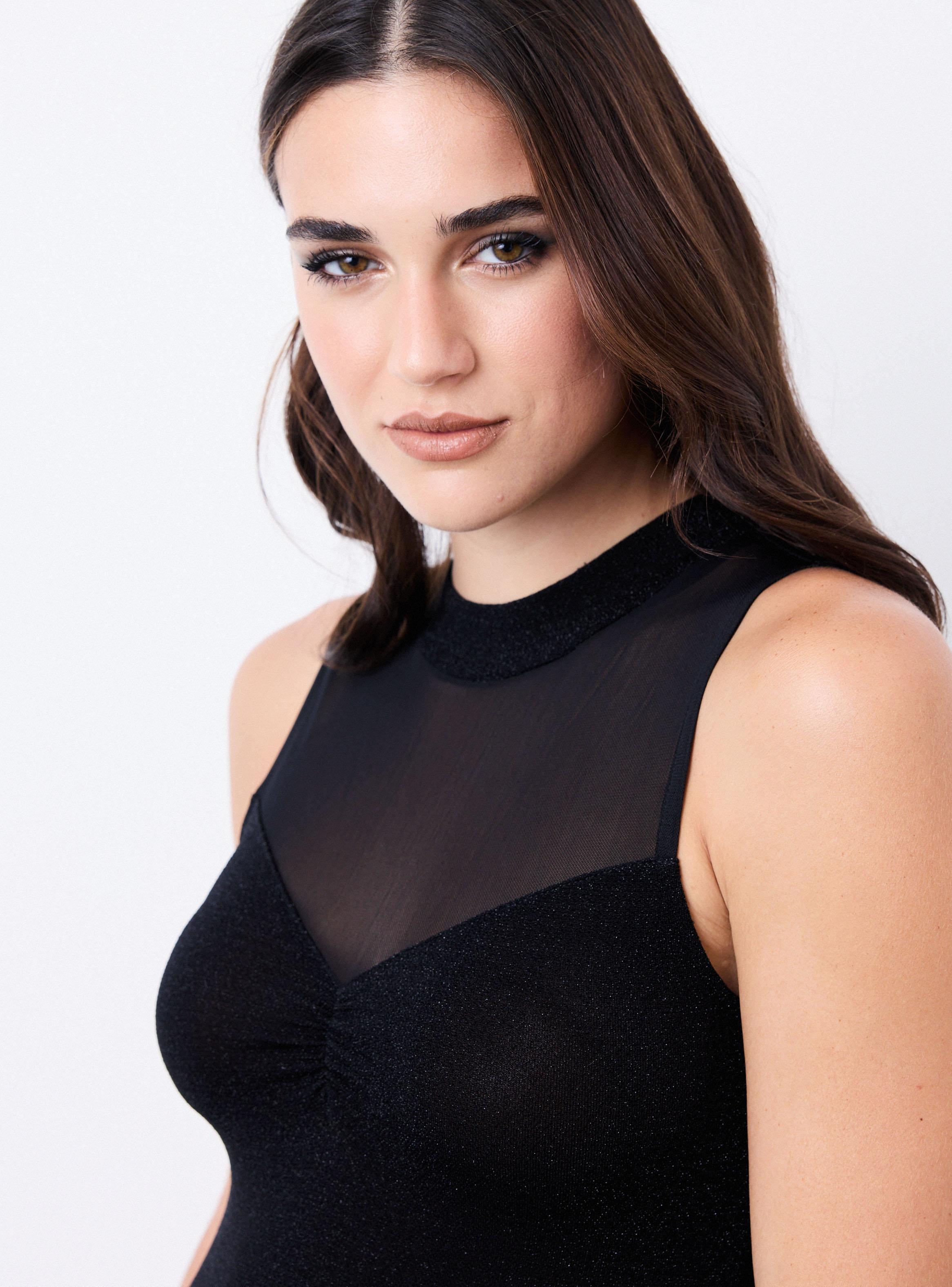 Enterito Short Tela Brillante con Top en Malla-2