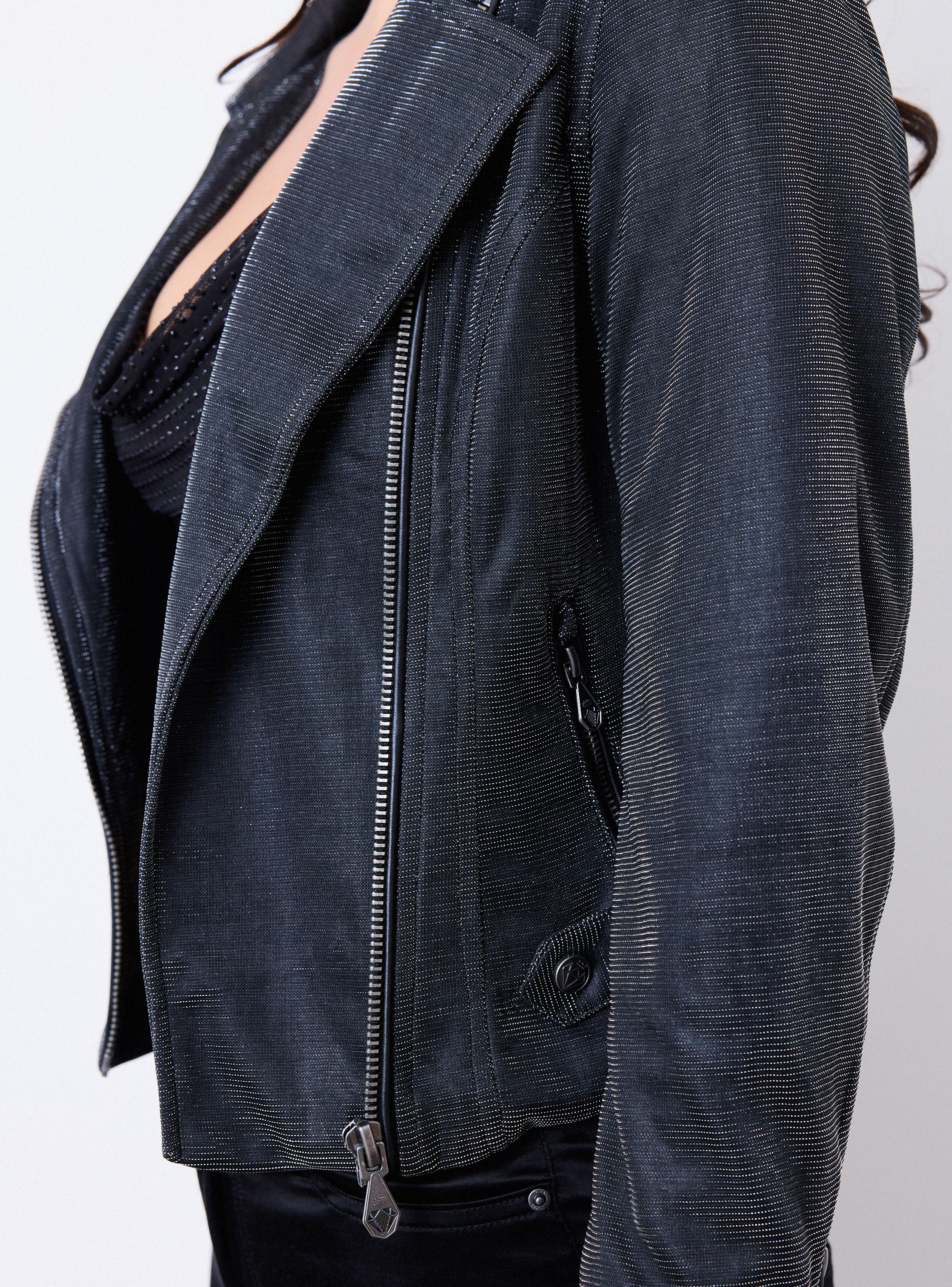 Chaqueta Biker Cuello Cruzado Tela Metalizada-2