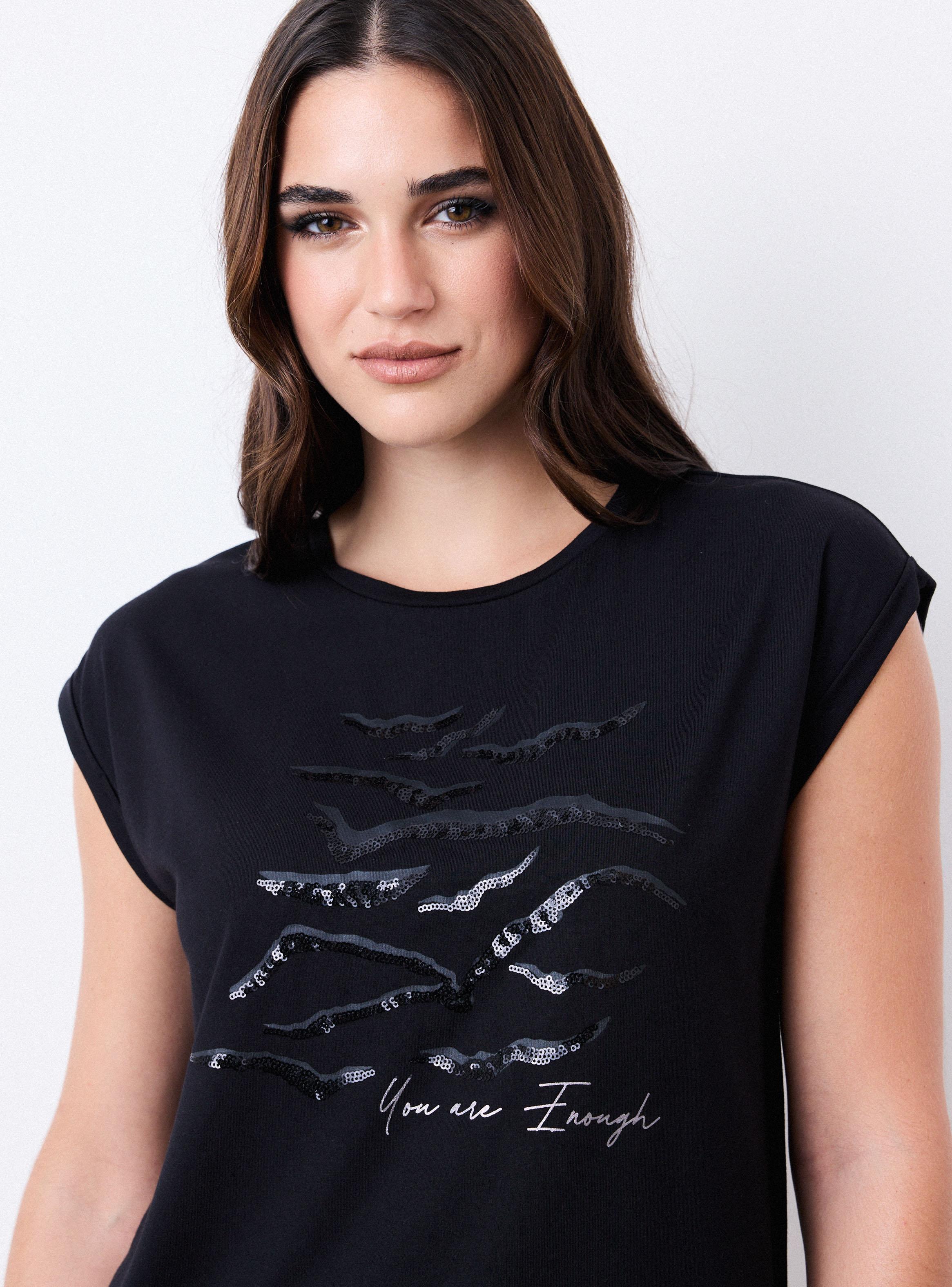 Polera Básica Holgada Gráfica Aplicaciones Brillantes-2