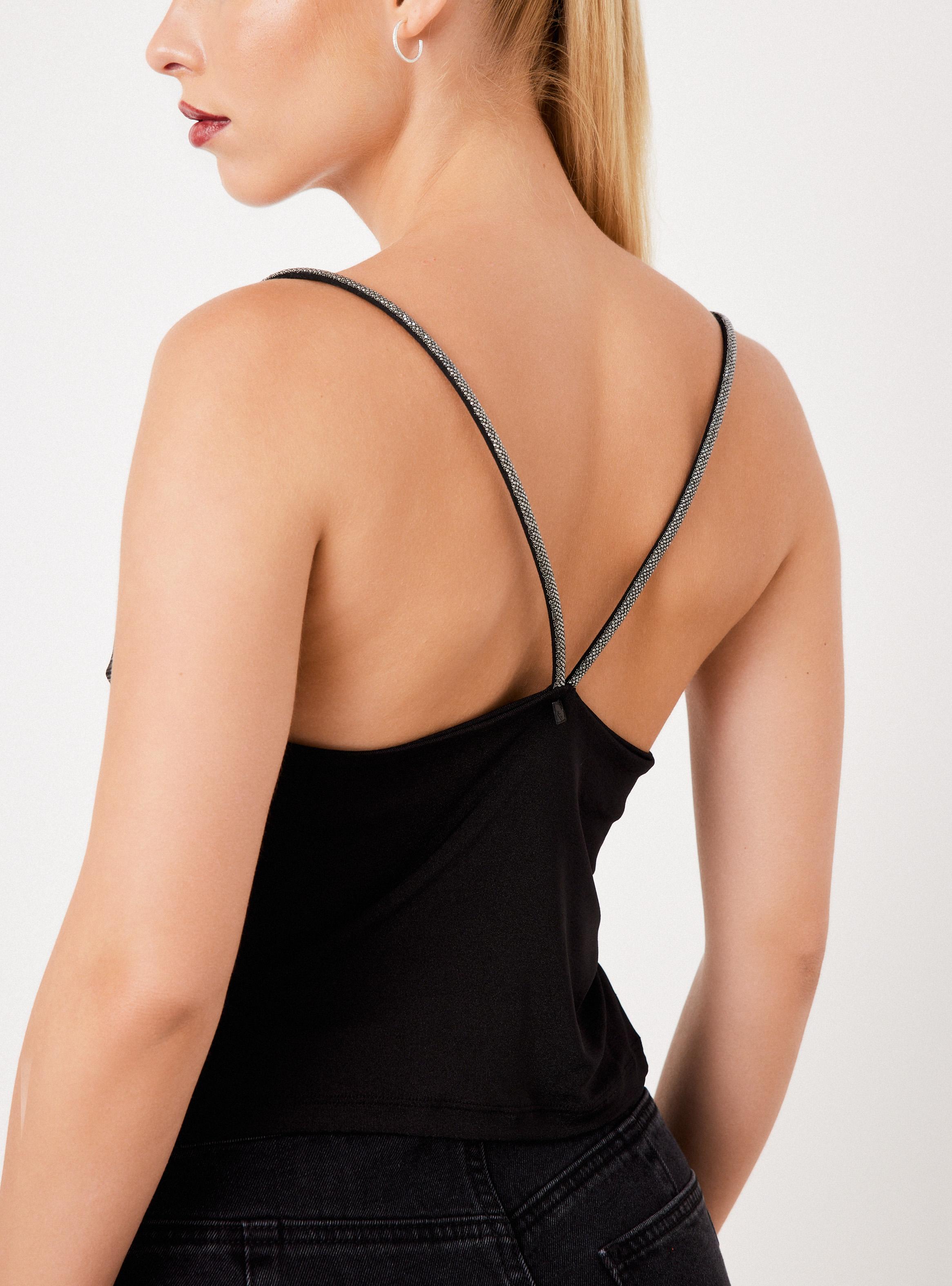 Polera Lencera Drapeada con Pabilos Cordón Strass-3