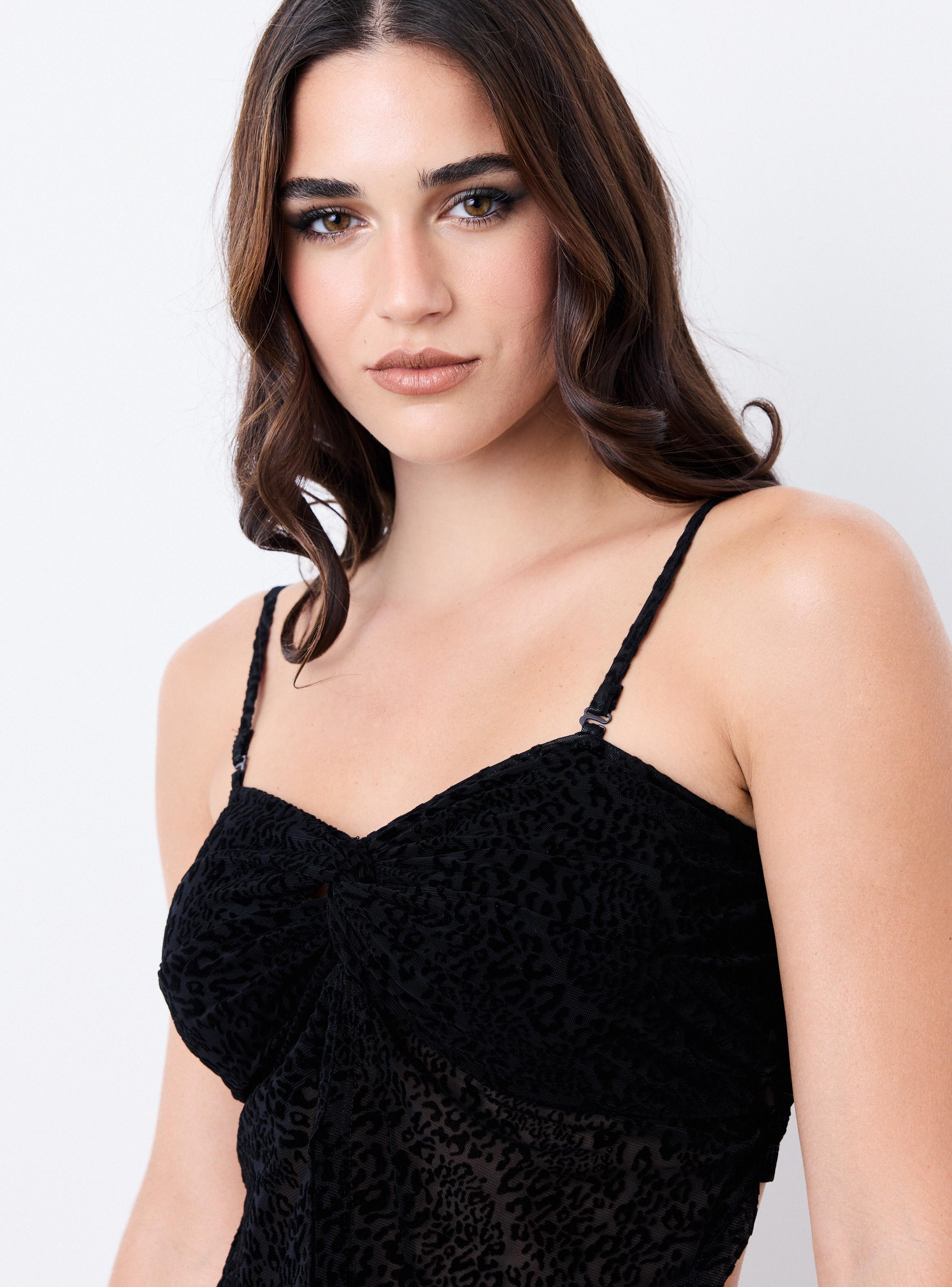 Polera Strapless Textura Terciopelo Nudo Delantero-2