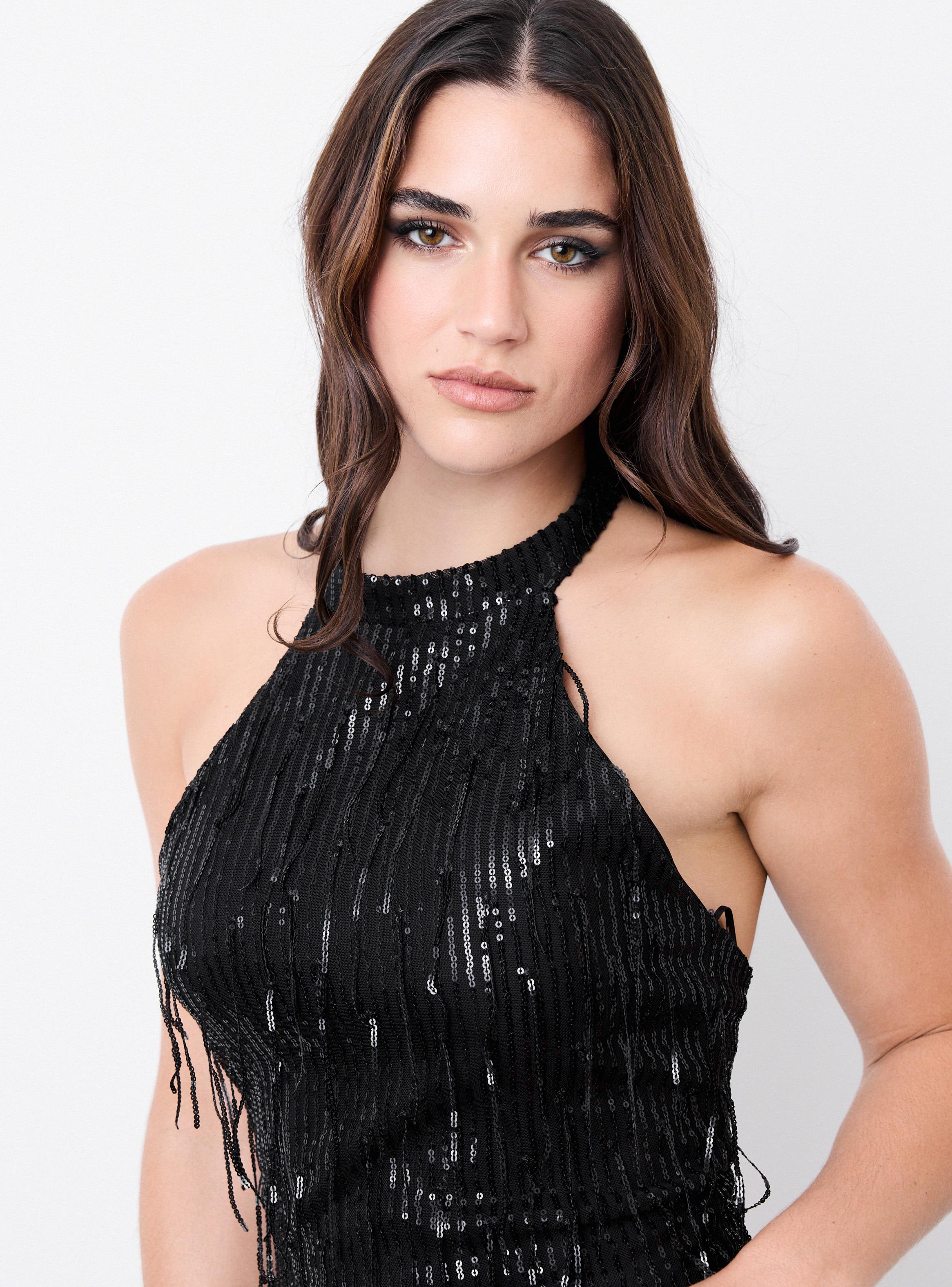 Polera Cuello Halter con Tiritas de Lentejuelas-2