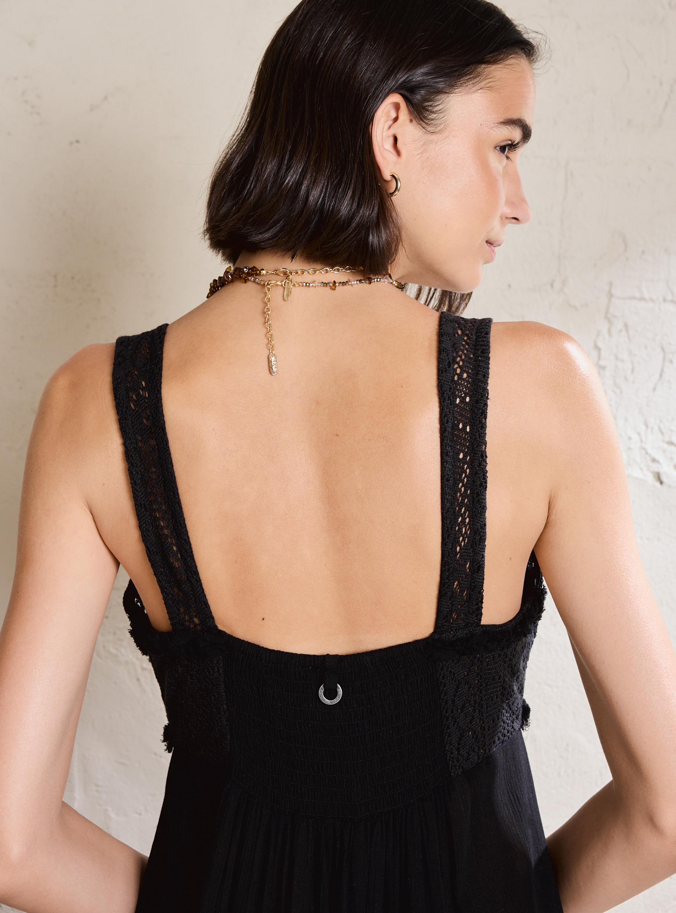 Vestido con Aplicación de Encaje de Algodón-3