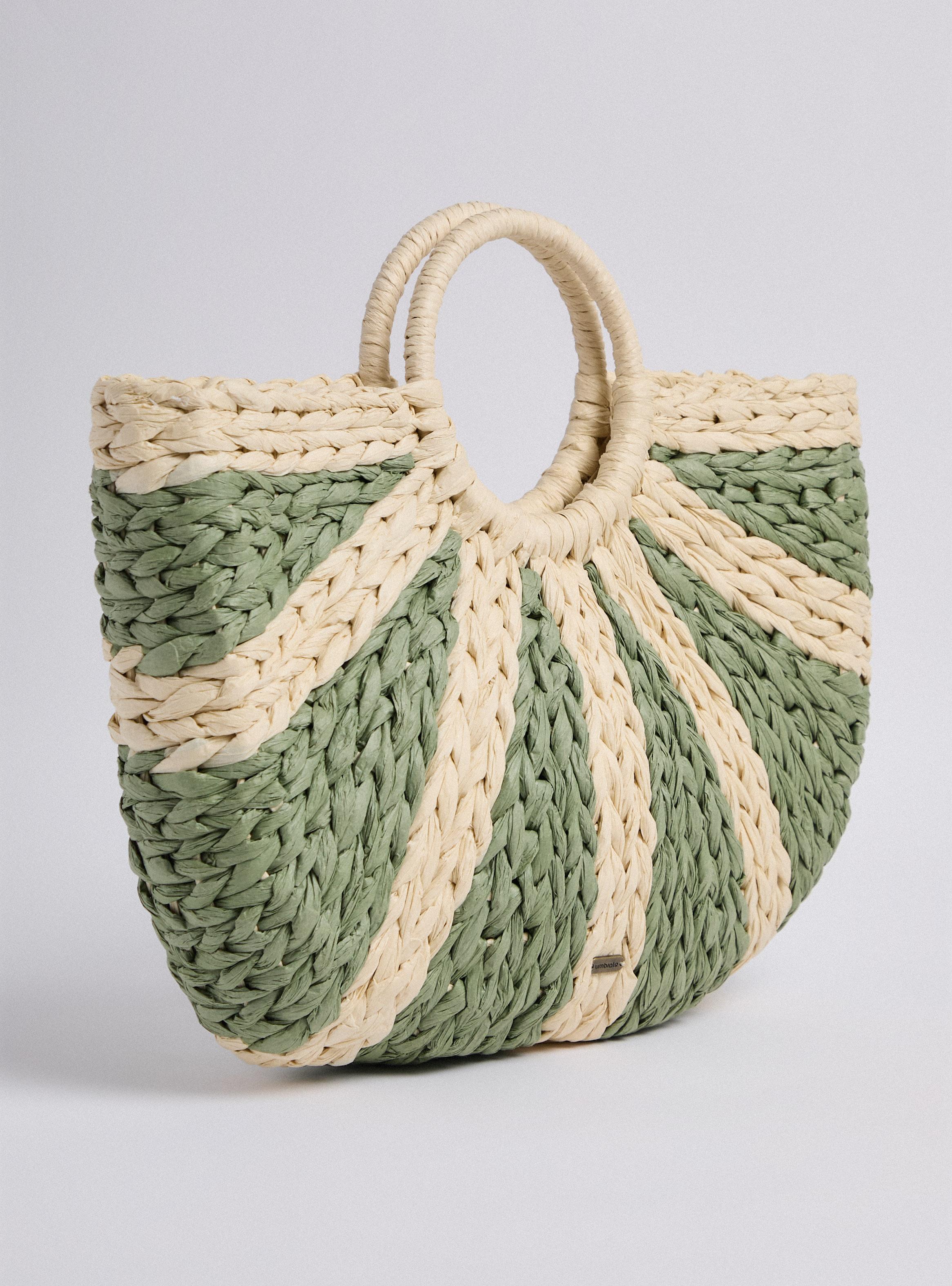 Cartera de Mano Tejida Bitono con Asas Redondas-2