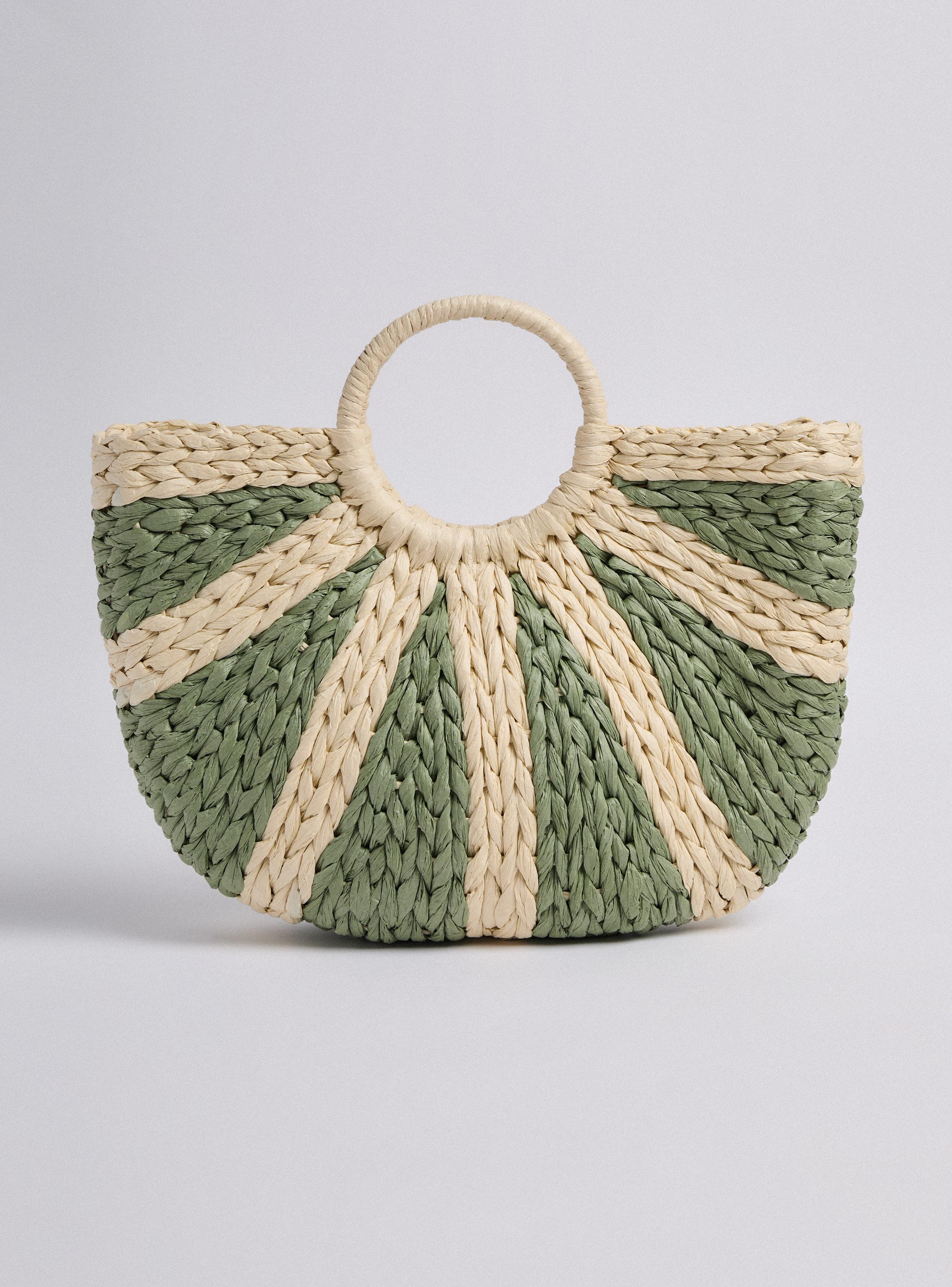 Cartera de Mano Tejida Bitono con Asas Redondas-3