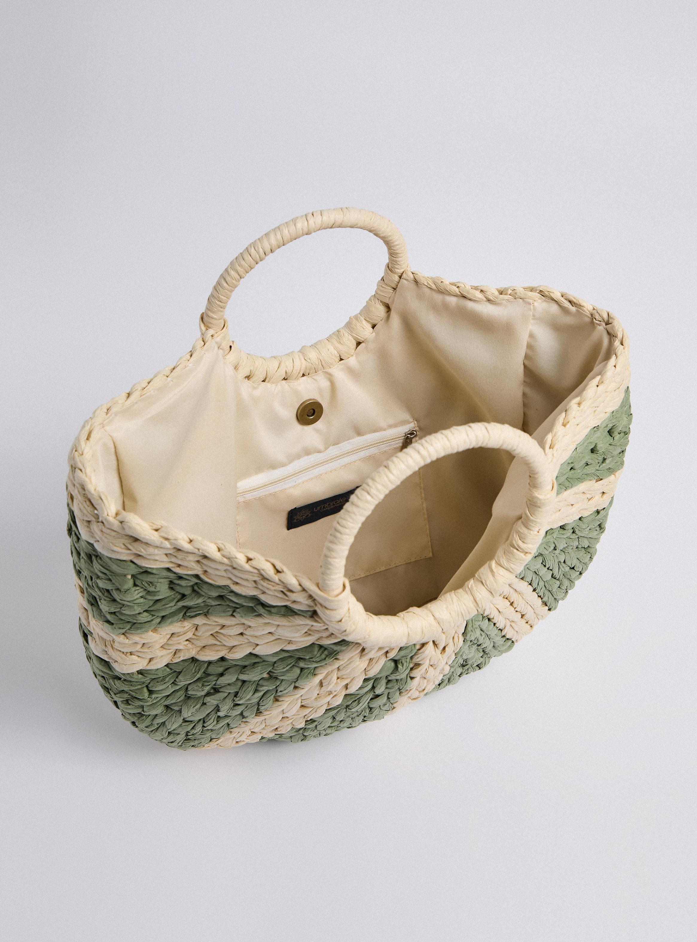 Cartera de Mano Tejida Bitono con Asas Redondas-4