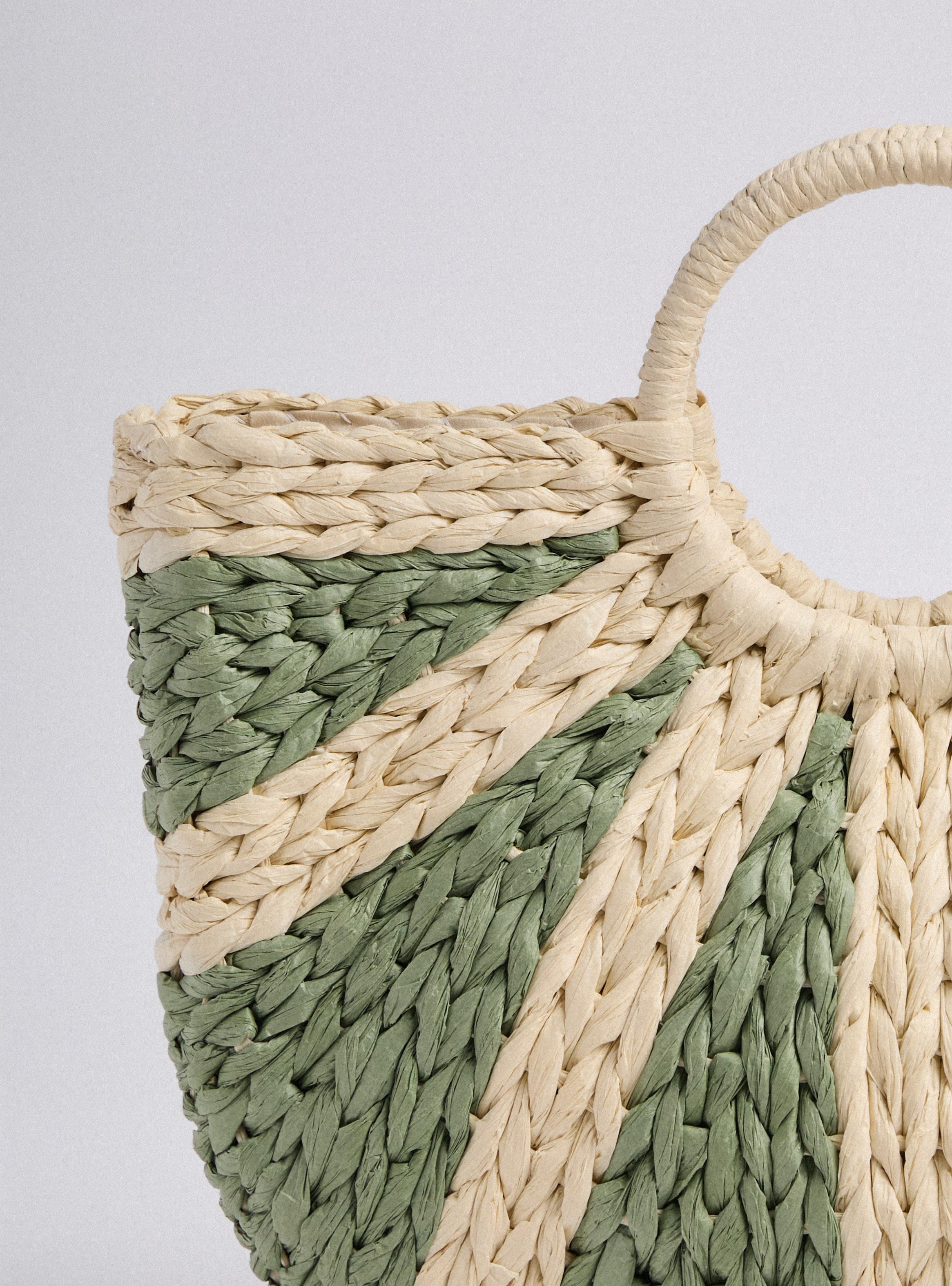 Cartera de Mano Tejida Bitono con Asas Redondas-5