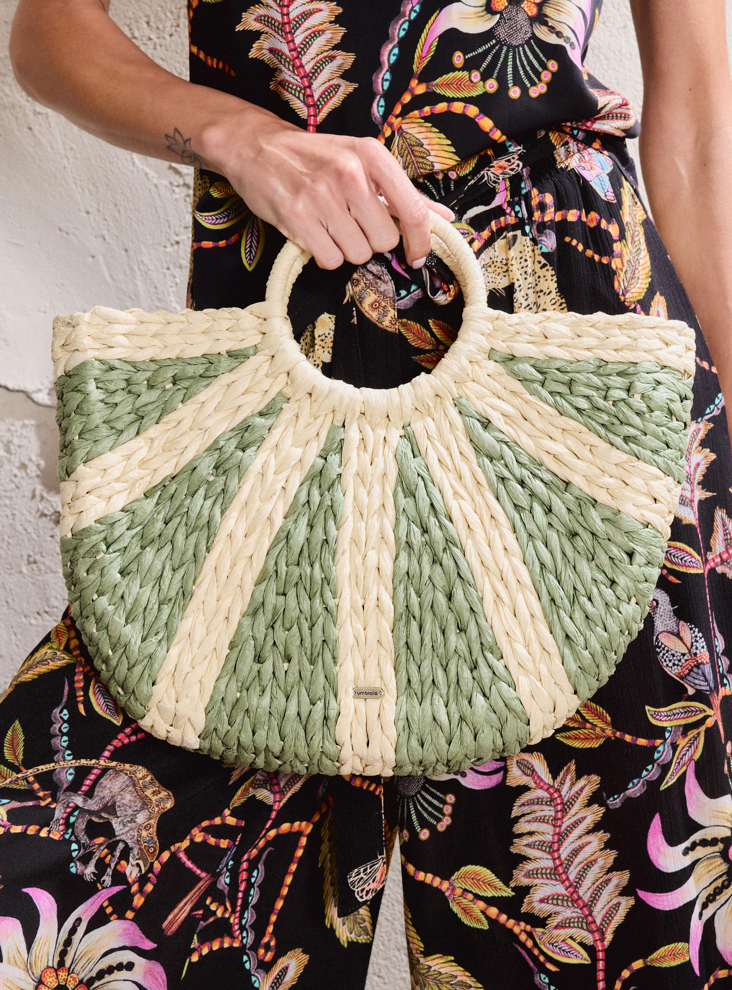 Cartera de Mano Tejida Bitono con Asas Redondas-6