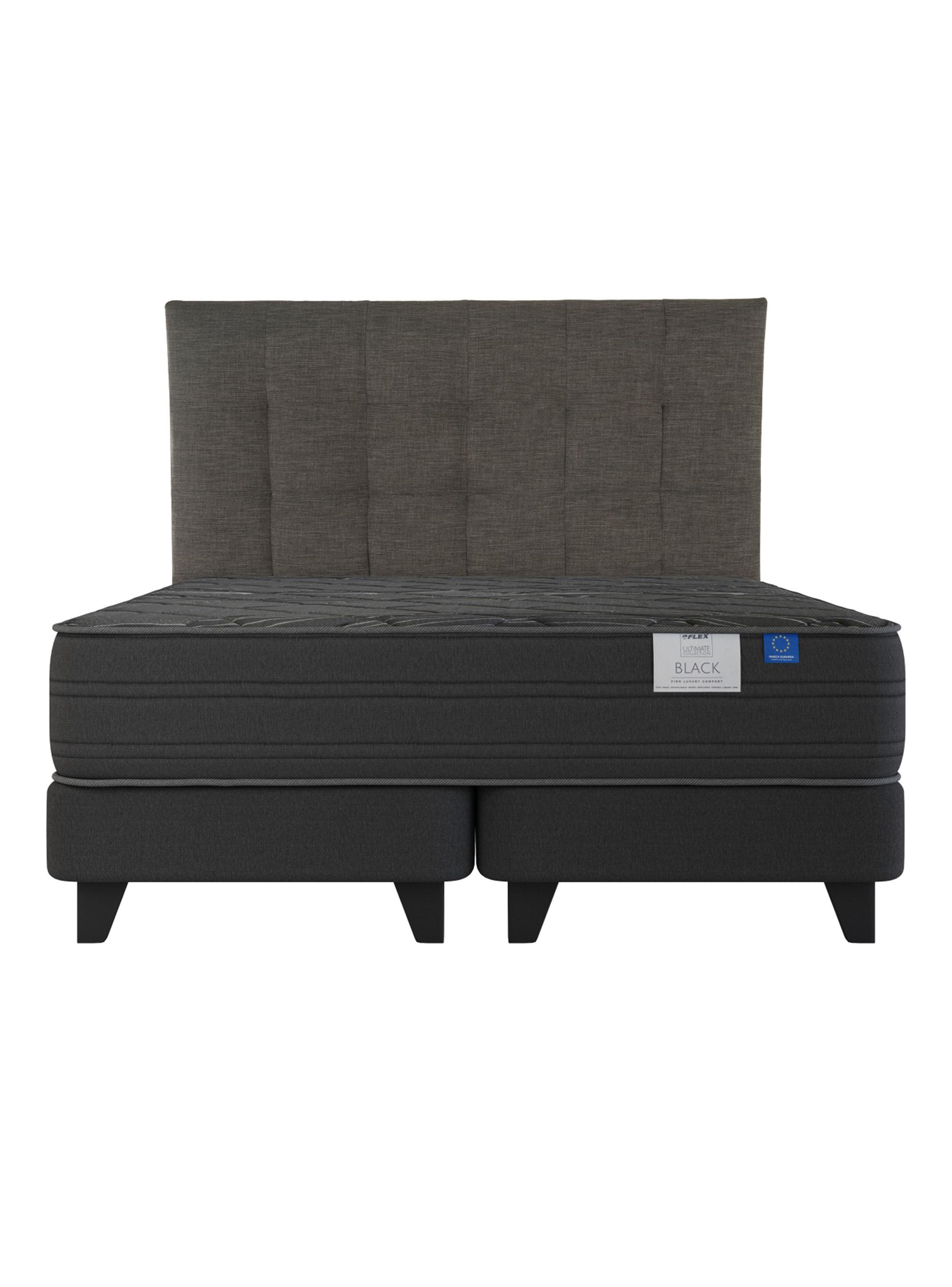 Cama Europea 2 Plazas Black Base Dividida Base + Colchón + Respaldo-2