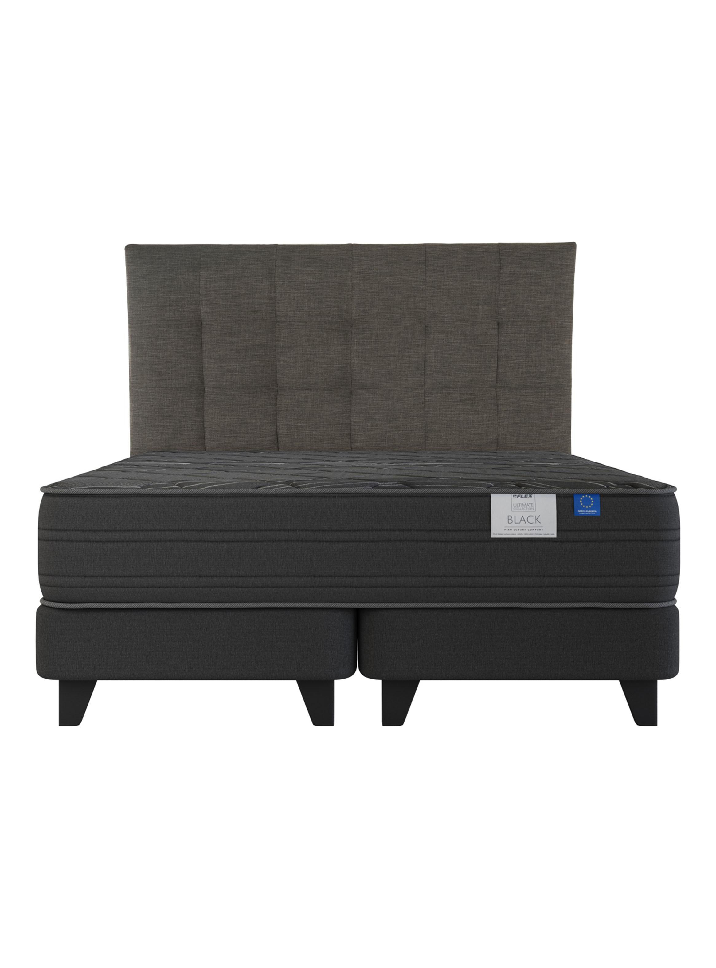 Cama Europea King Black Base Dividida Gris Base + Colchón + Respaldo-2