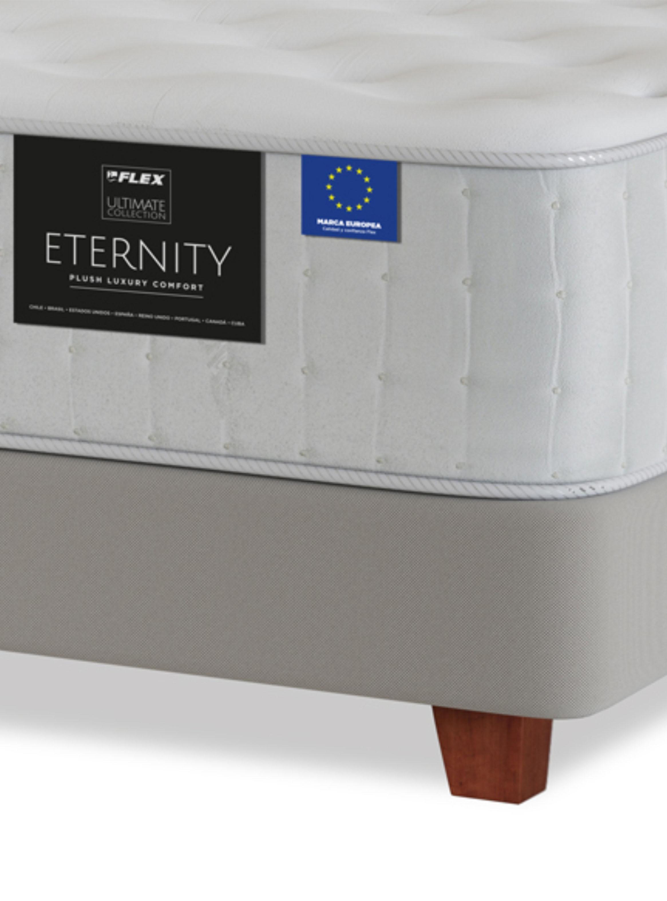 Cama Europea Top Arena Eternity 2 Plazas Box + Respaldo Tachas Crudo Base Dividida-3