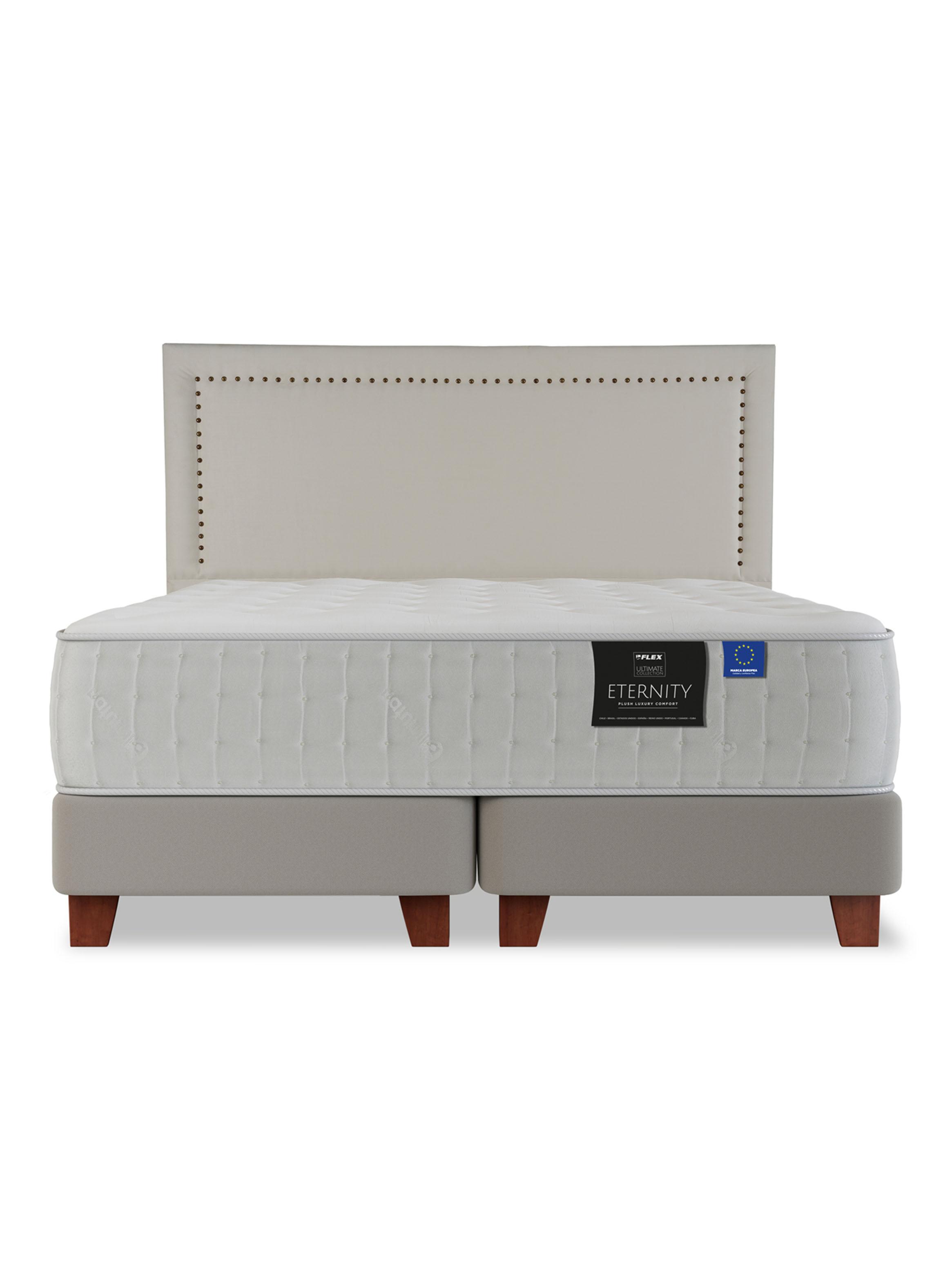 Cama Europea Top Arena Eternity King + Respaldo Tachas Crudo-2