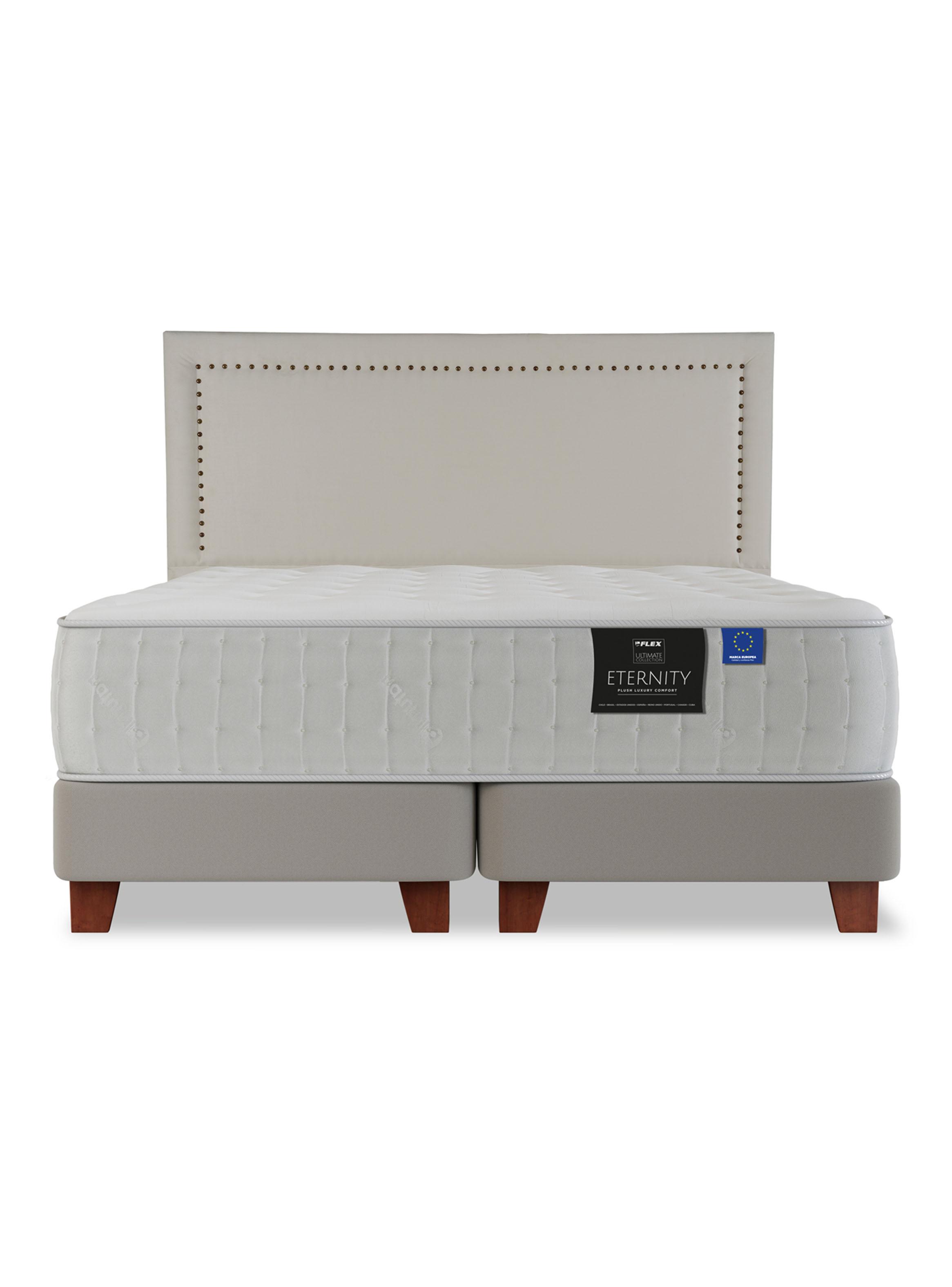 Cama Europea Top Arena Eternity Super King + Respaldo Tachas Crudo-2