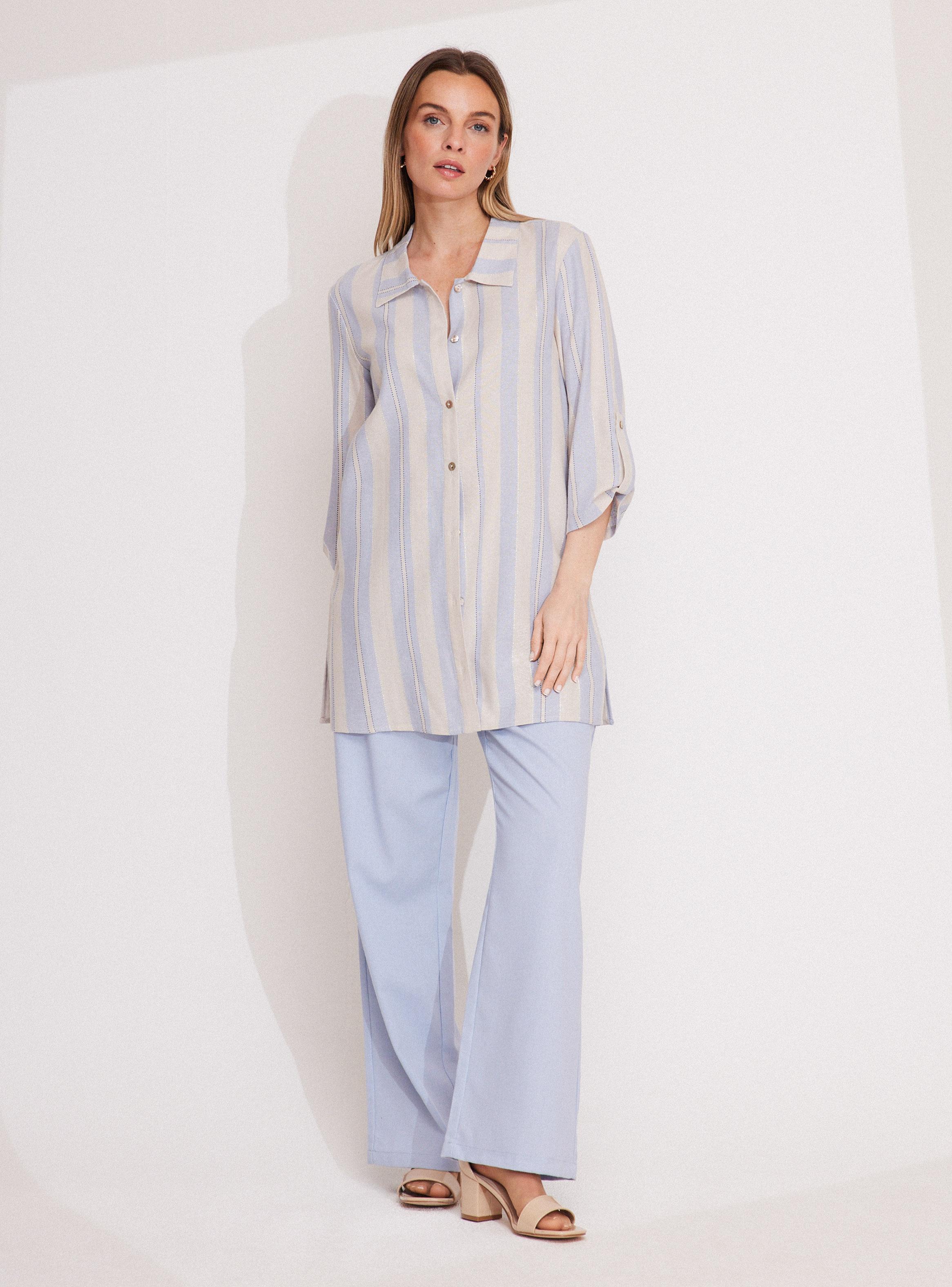 Blusa Camisera Larga con Líneas y Lurex-4