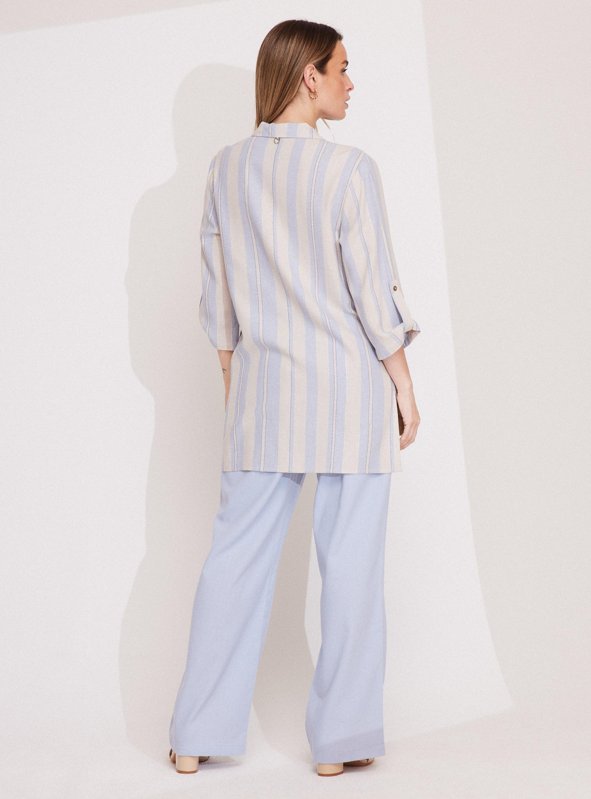 Blusa Camisera Larga con Líneas y Lurex-5