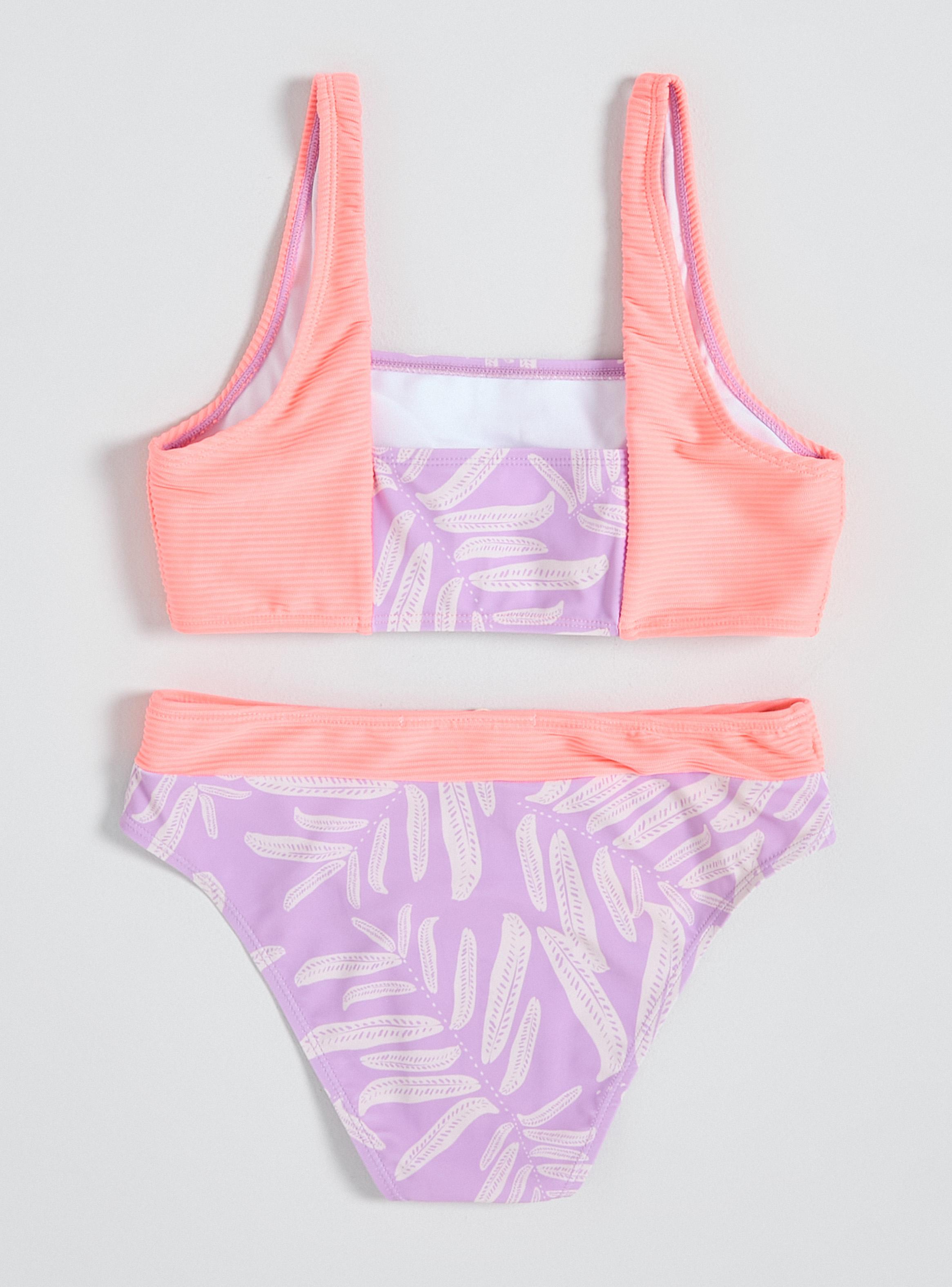 Bikini Estampado Hojas y Block Color-1