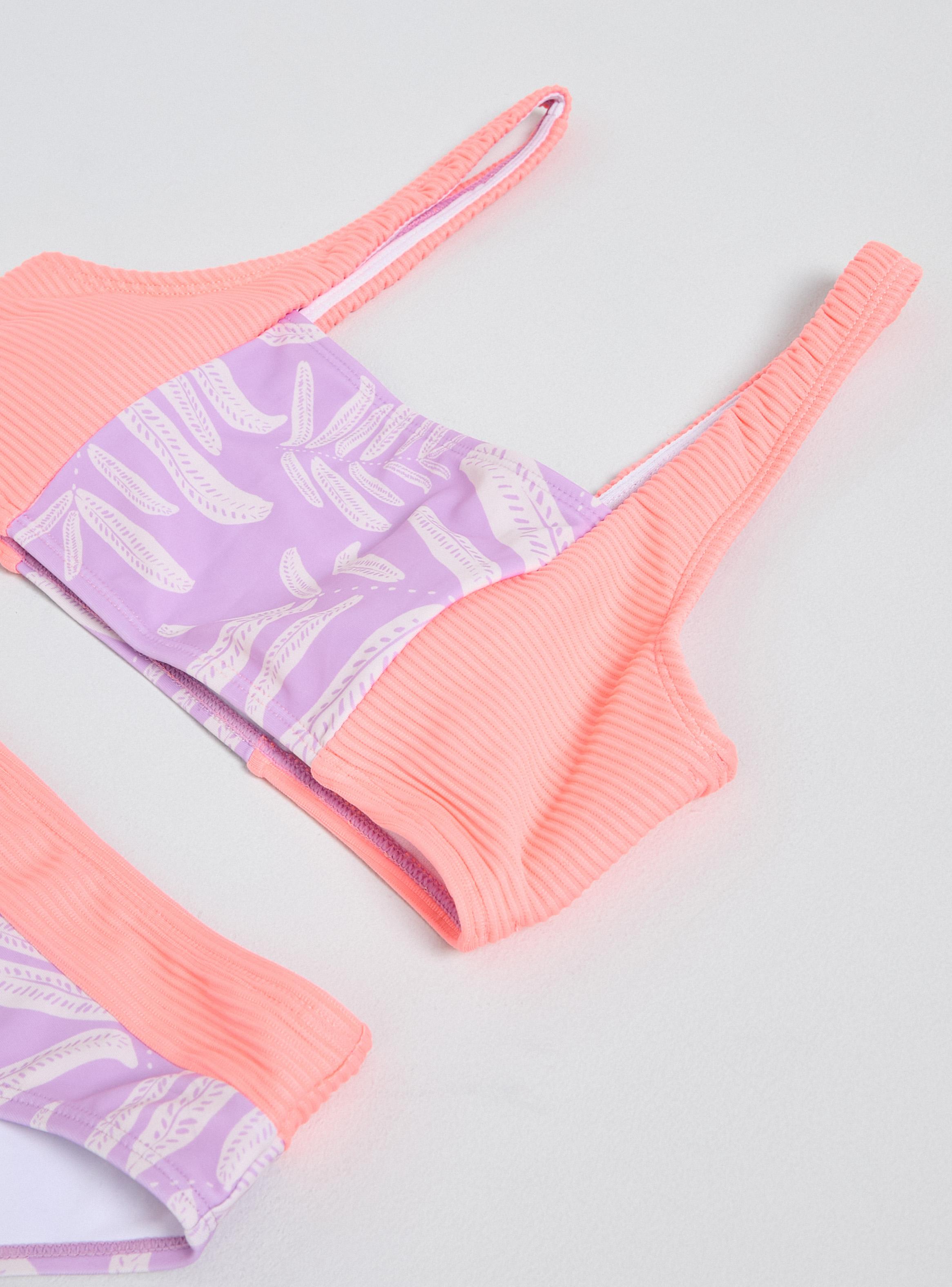 Bikini Estampado Hojas y Block Color-2