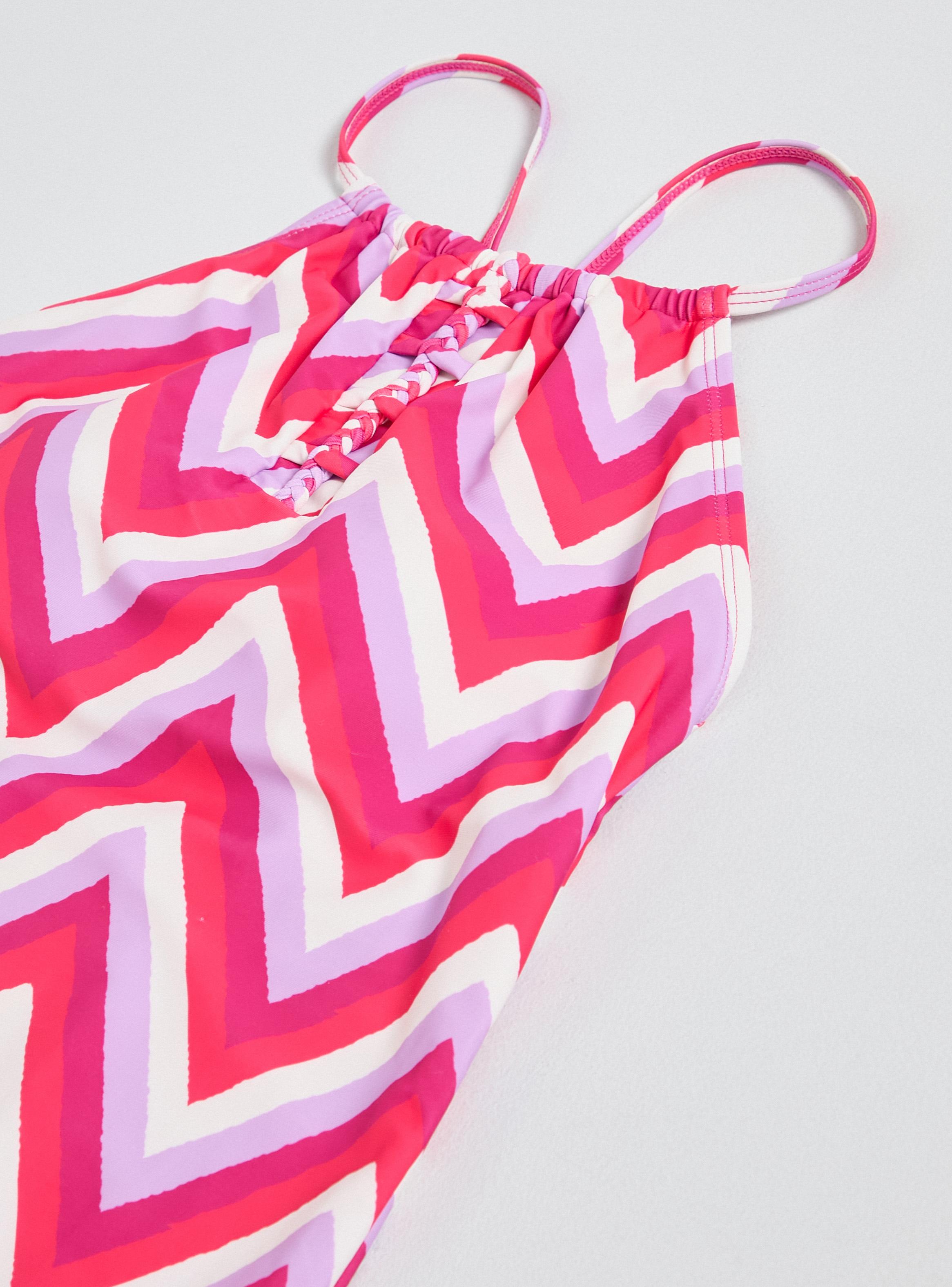 Traje de Baño Estampado Cuello Halter Trenzado-2