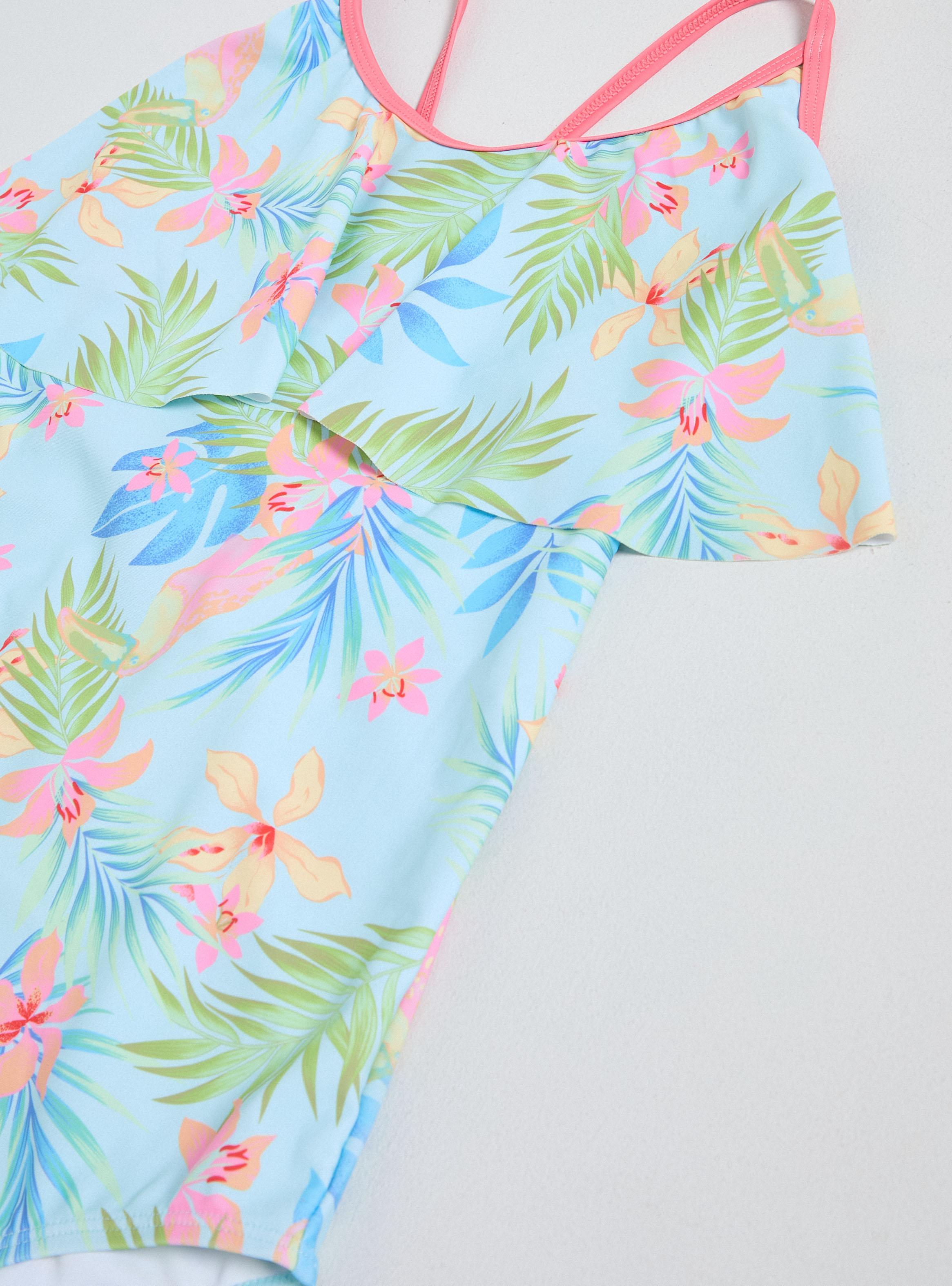 Traje de Baño Estampado con Espalda Cruzada y Vuelos-2