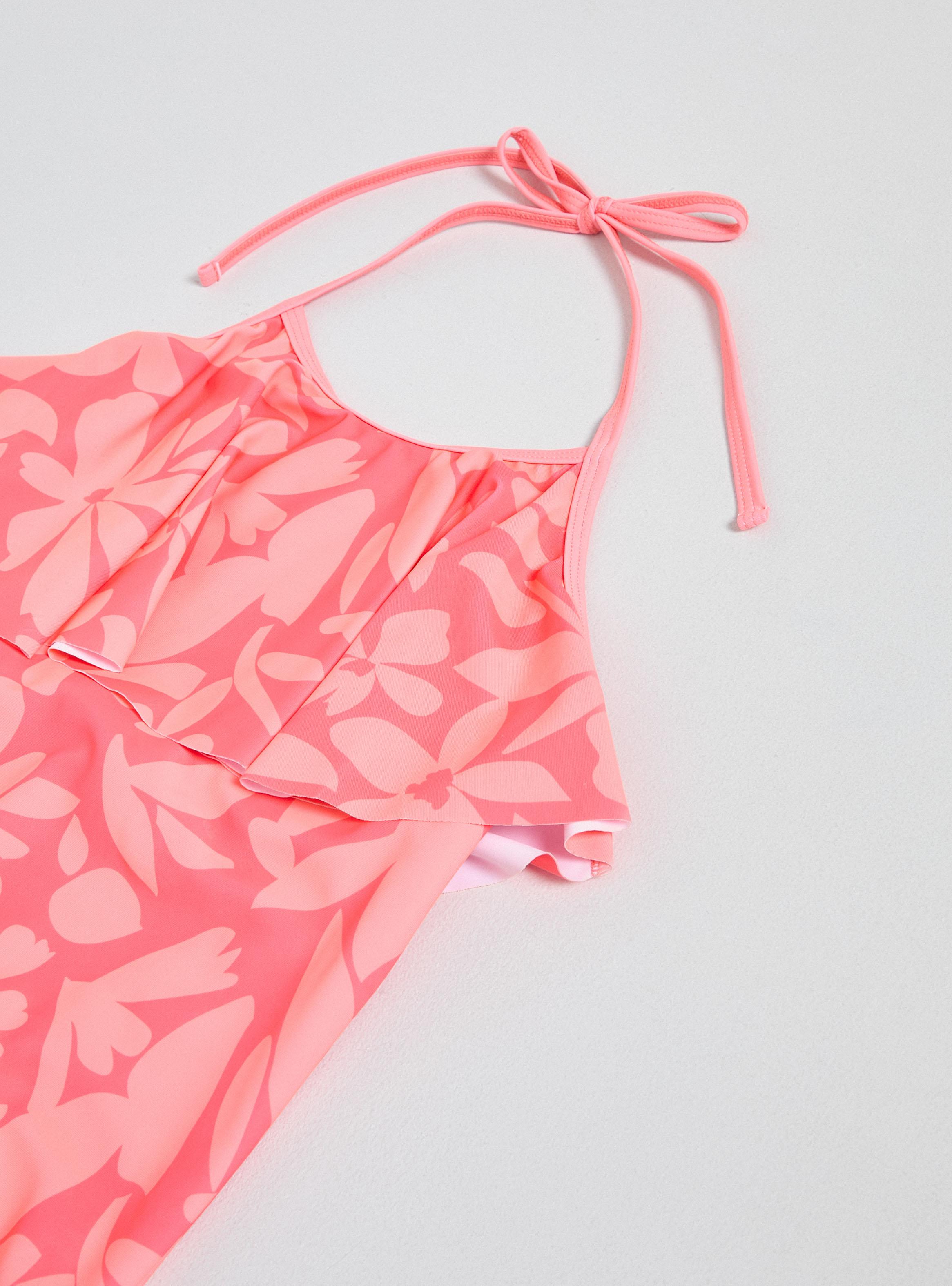 Traje de Baño con Vuelos Frontales y Cuello Ajustable-2