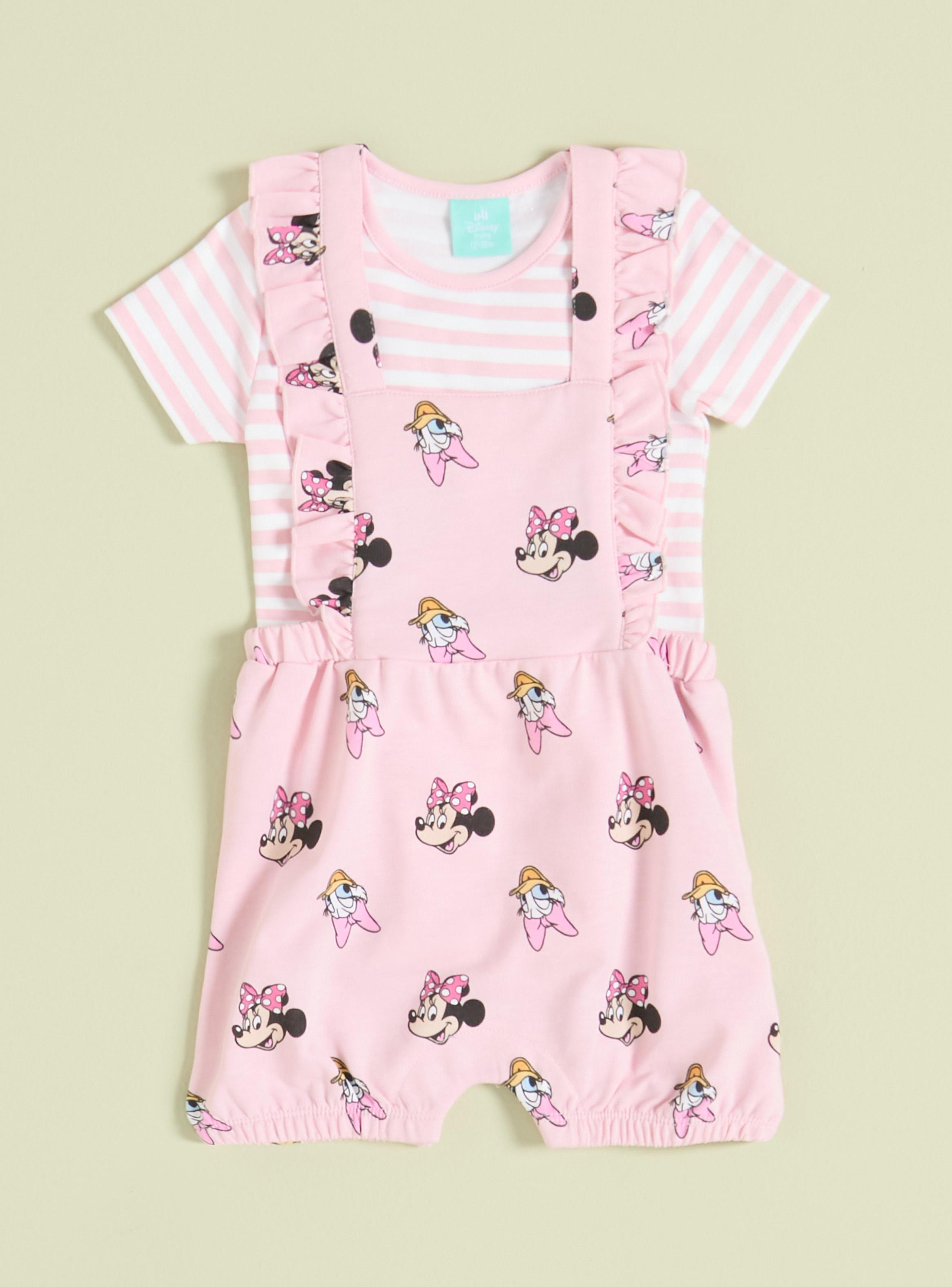 Conjunto Jardinera con Vuelos Minnie y Body Rayas-0