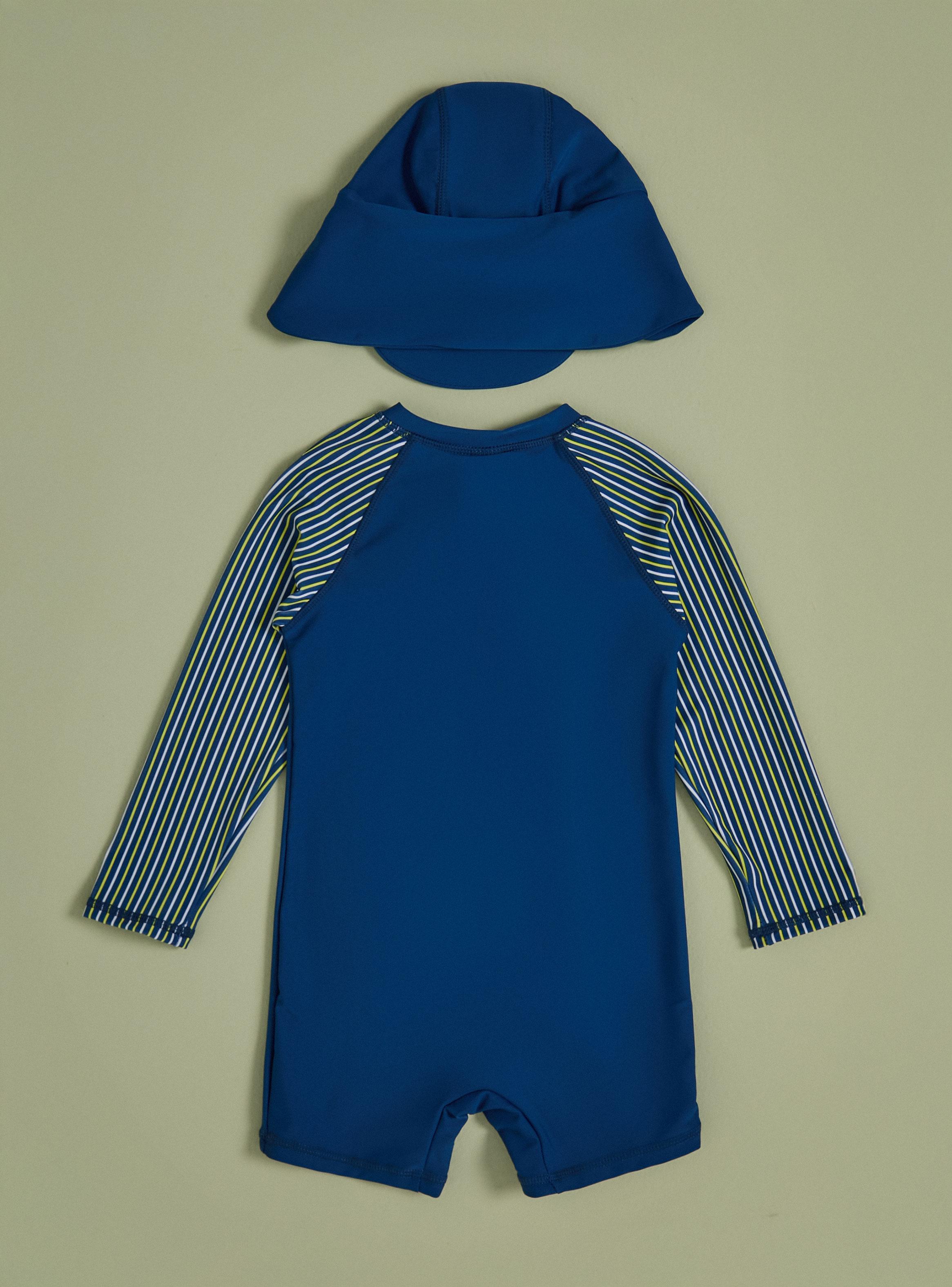 Traje de Baño Enterito Rayado con Gorro-1