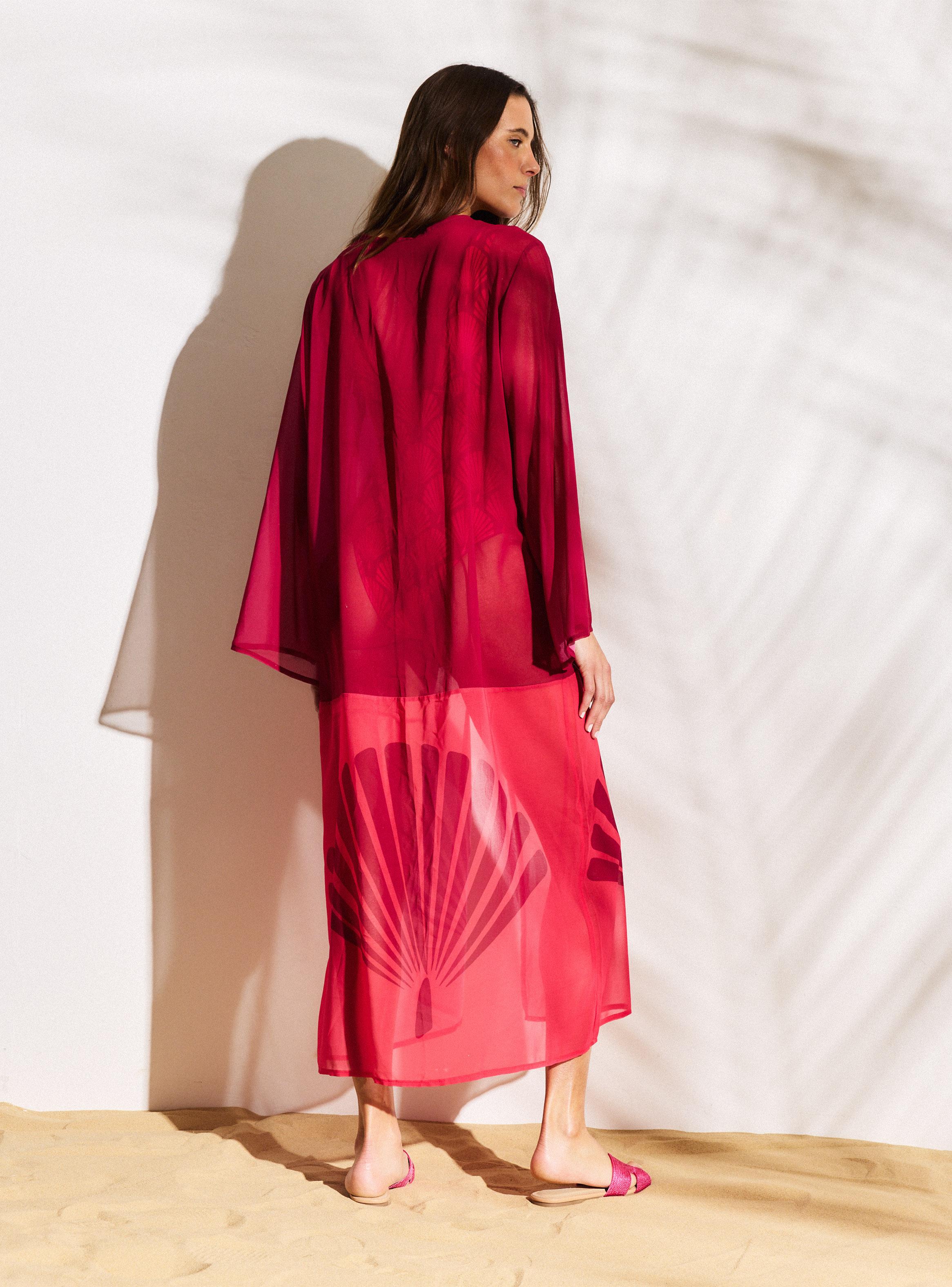 Kimono Salida de Baño Larga con Print y Amarra-5