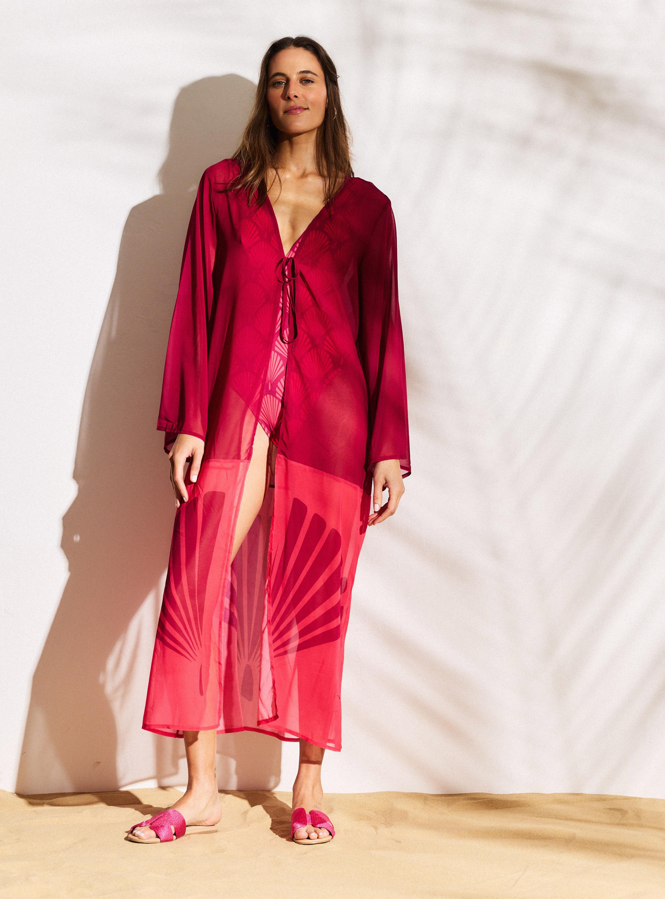 Kimono Salida de Baño Larga con Print y Amarra-4