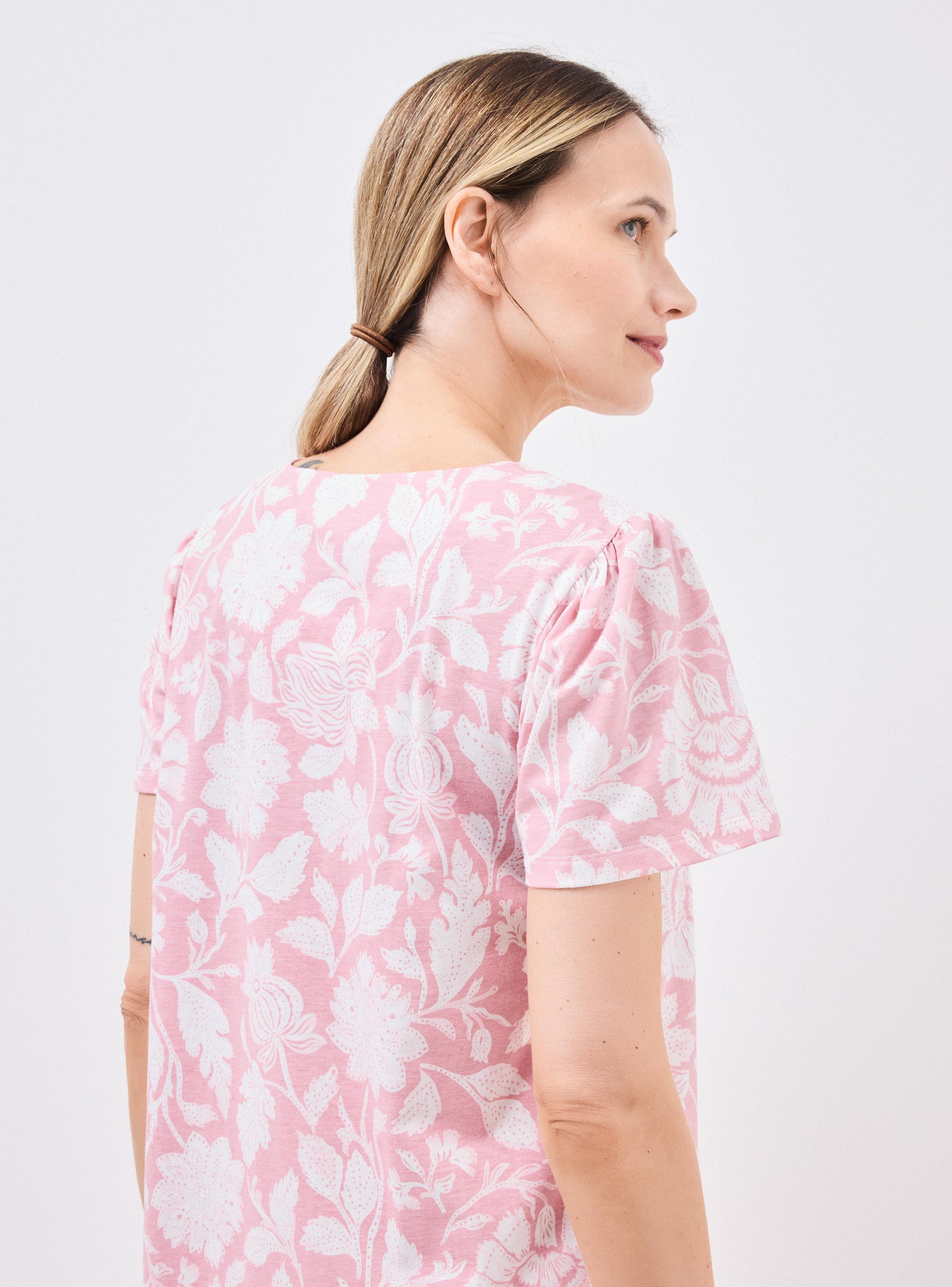 Camisa de Dormir Cuello V Estampado Detalle Encaje-3