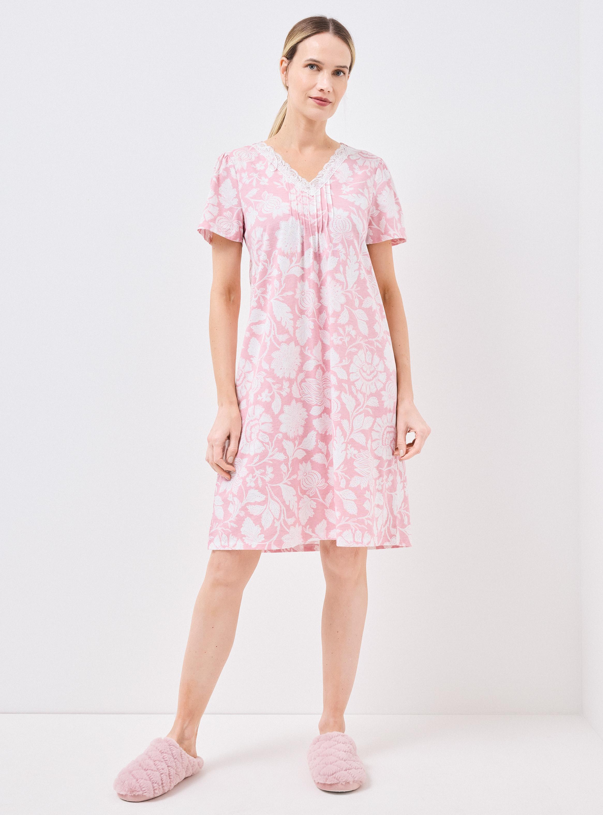 Camisa de Dormir Cuello V Estampado Detalle Encaje-4