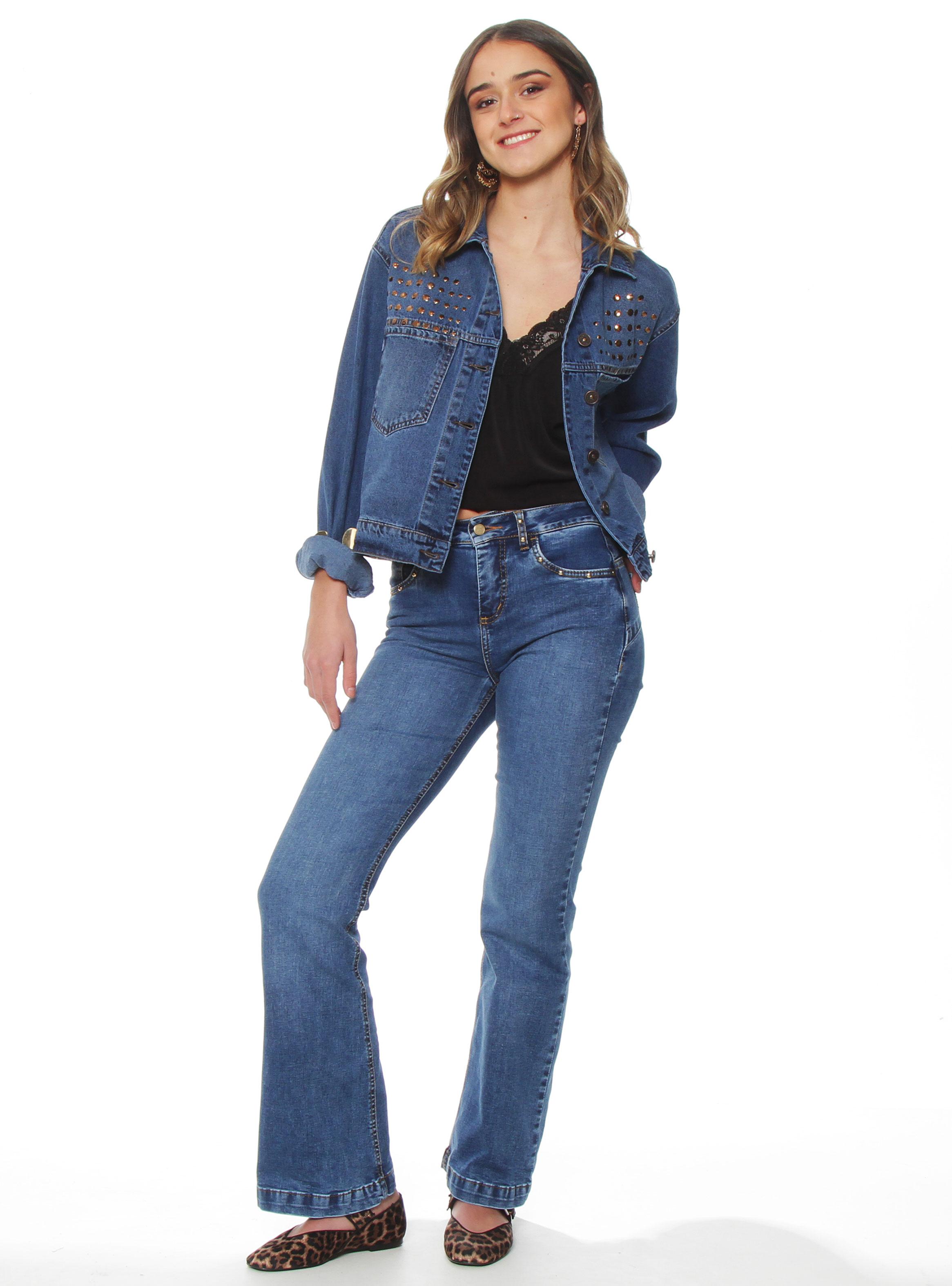 Chaqueta Denim Oversize Cuello Camisero Aplicación Strass-3
