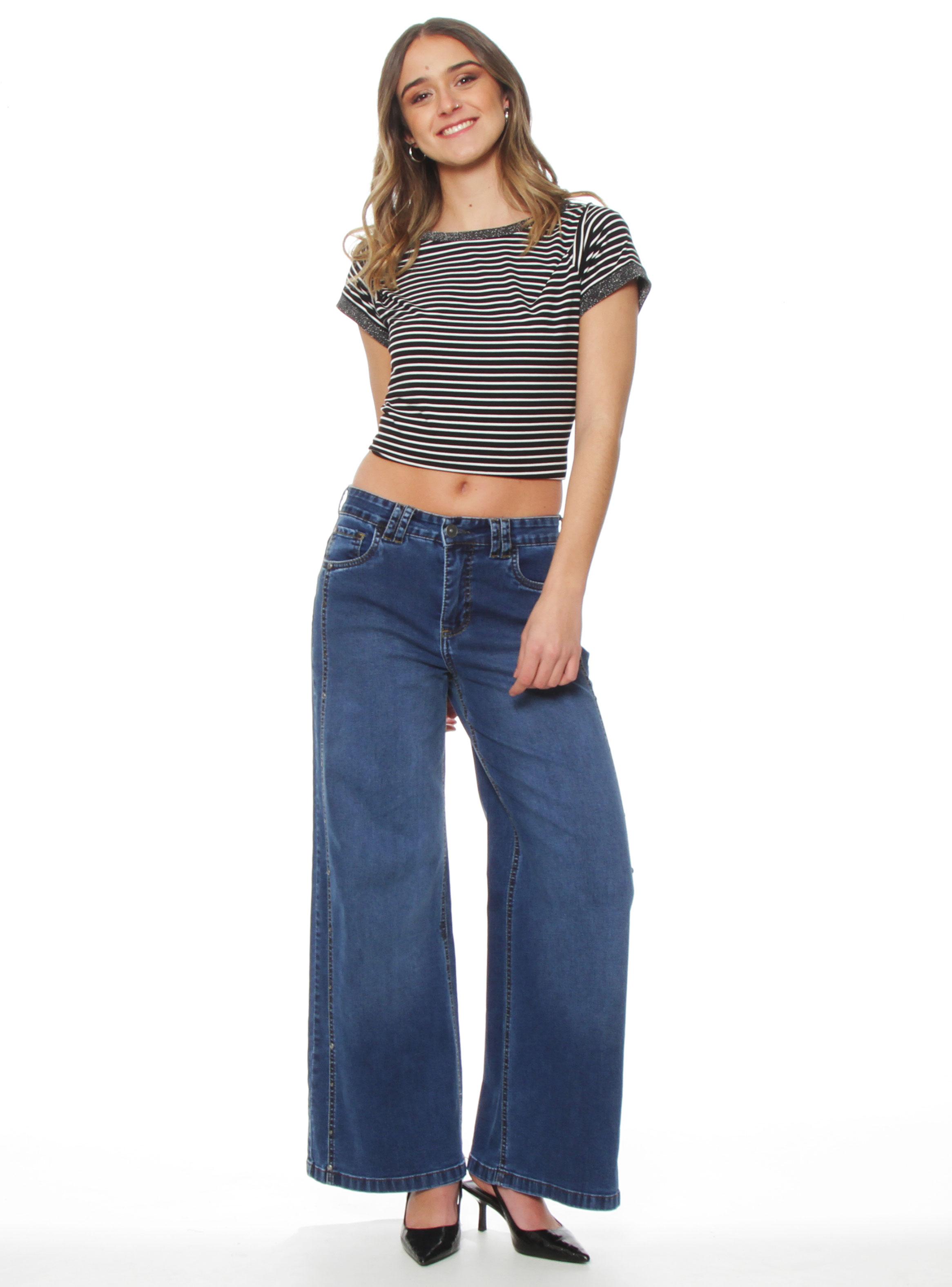 Jeans Wide Leg Tiro Alto Costadillo Pretina J351-3