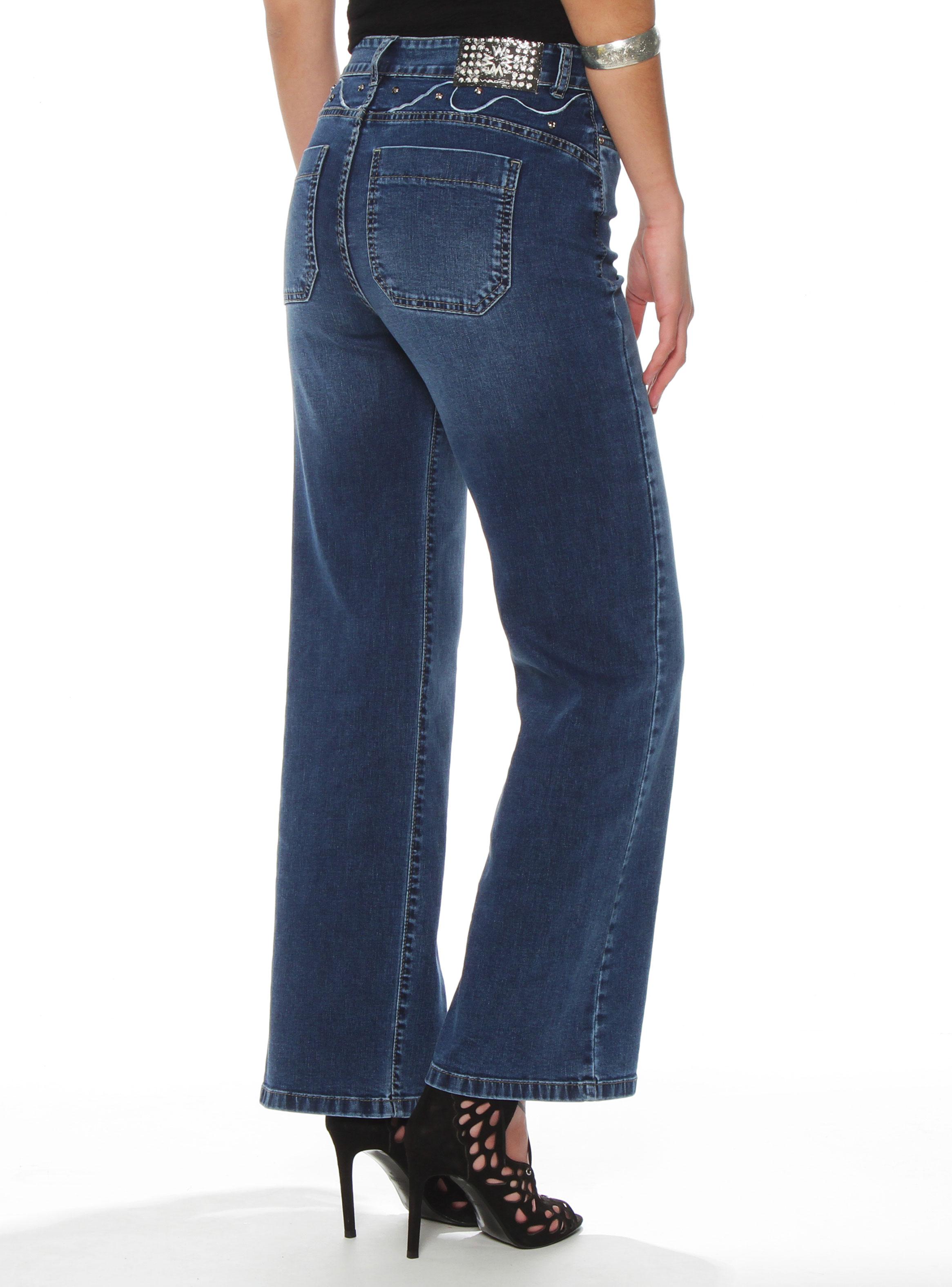 Jeans Wide Leg Tiro Alto Pretina Básica 1 Botón J38-1