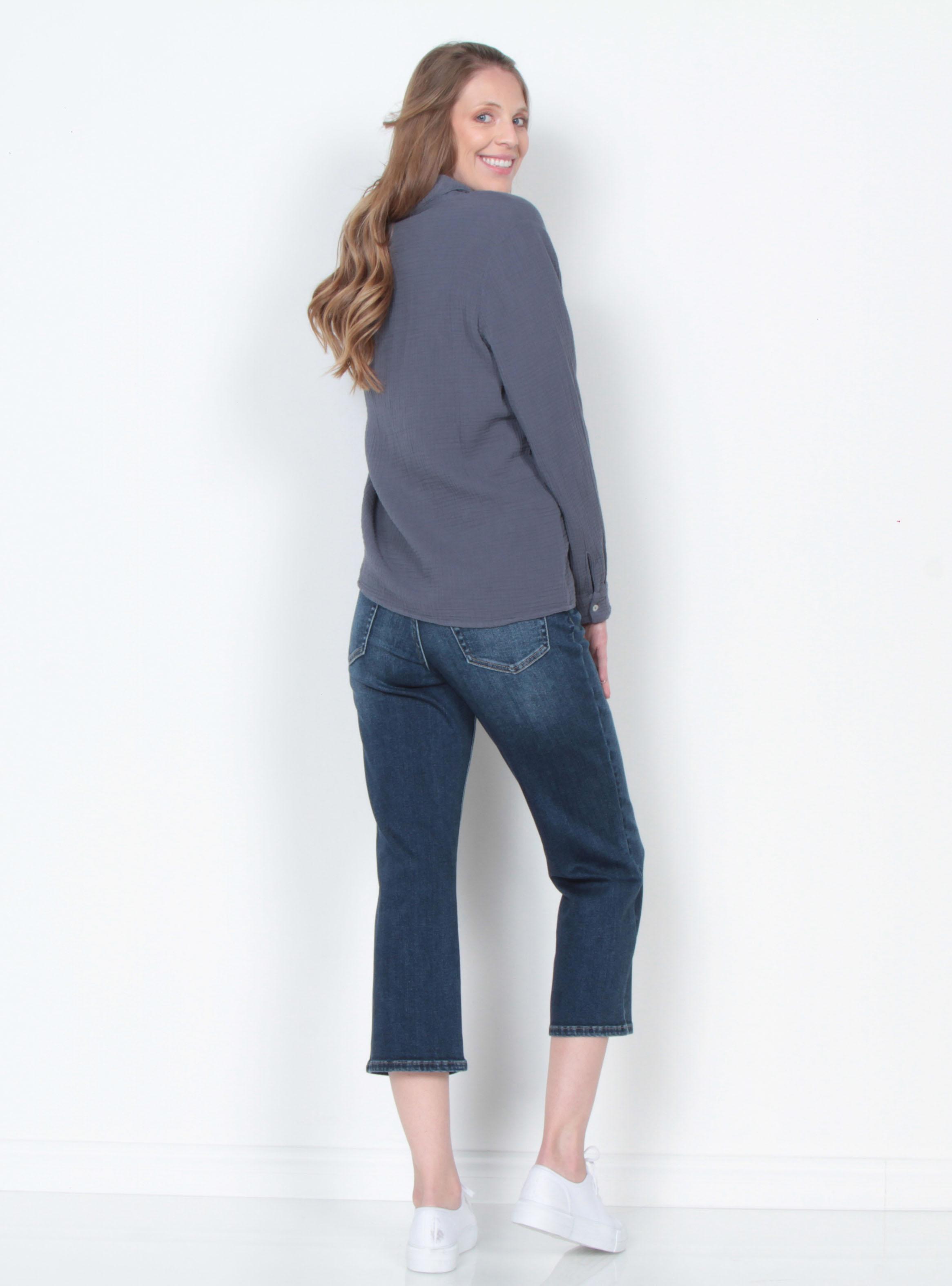 Blusa Manga Larga Sólida Cuello Camisero-4