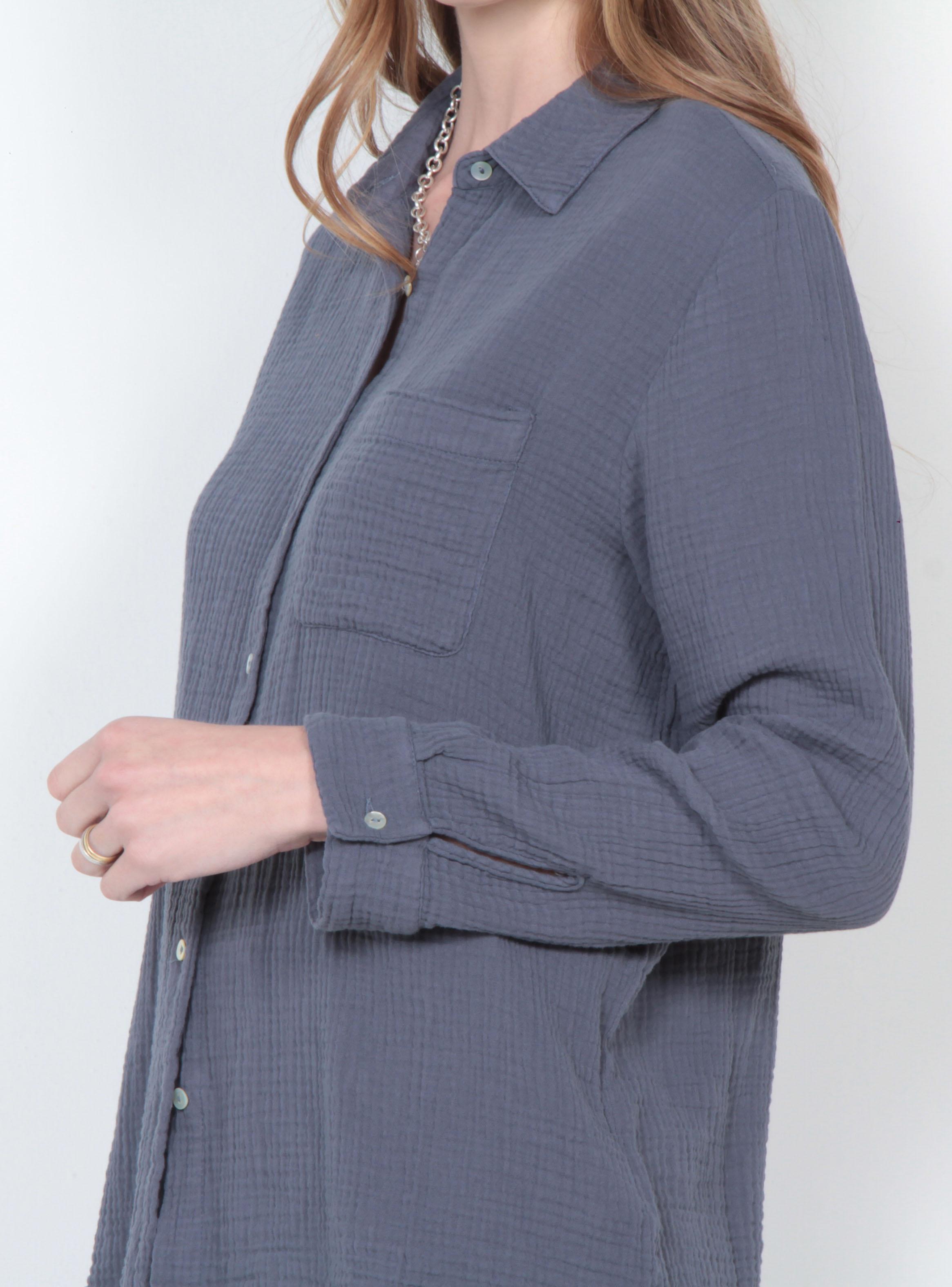 Blusa Manga Larga Sólida Cuello Camisero-2
