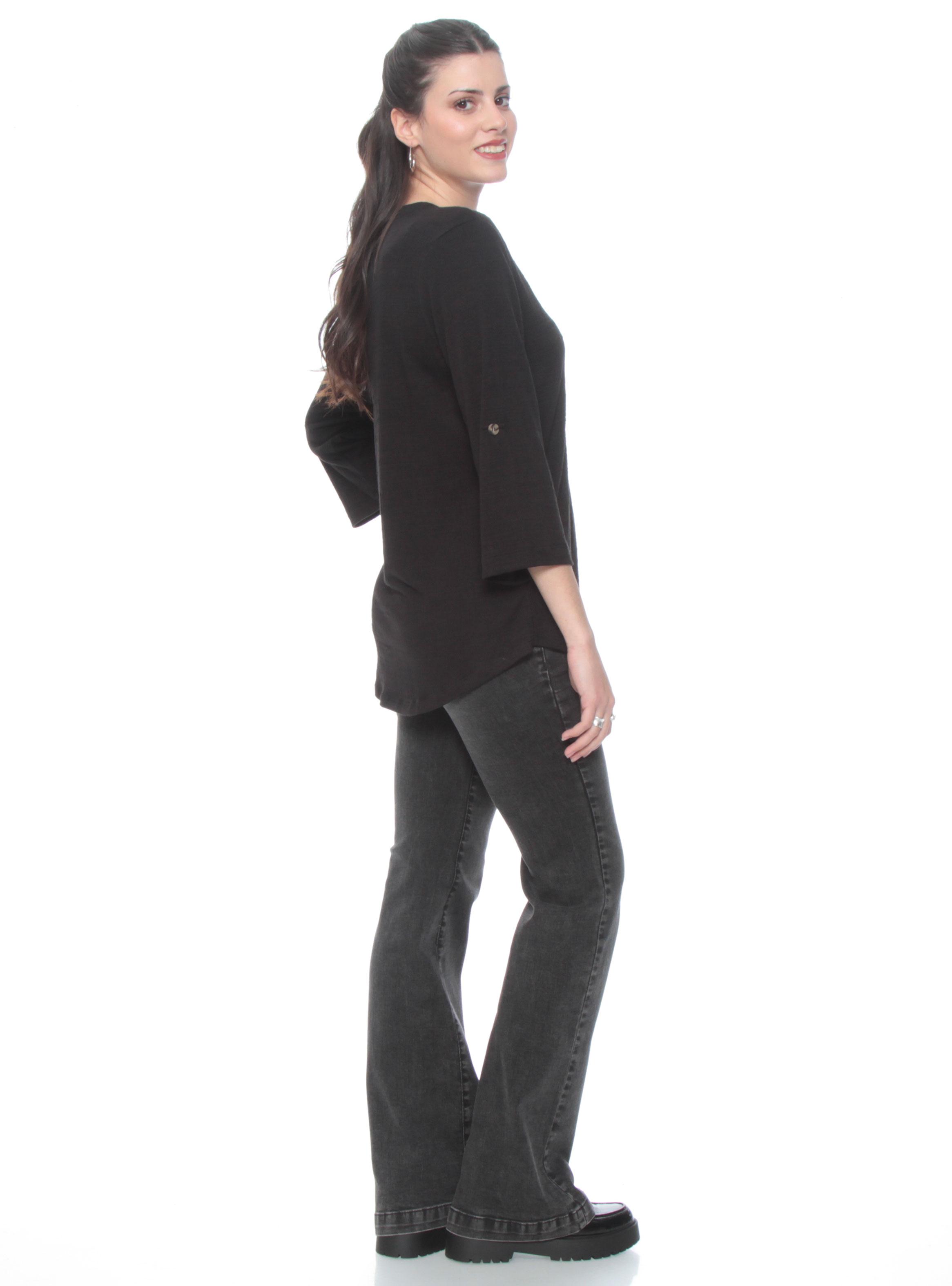 Blusa Manga Larga Ajustable Sólida y Botones-4