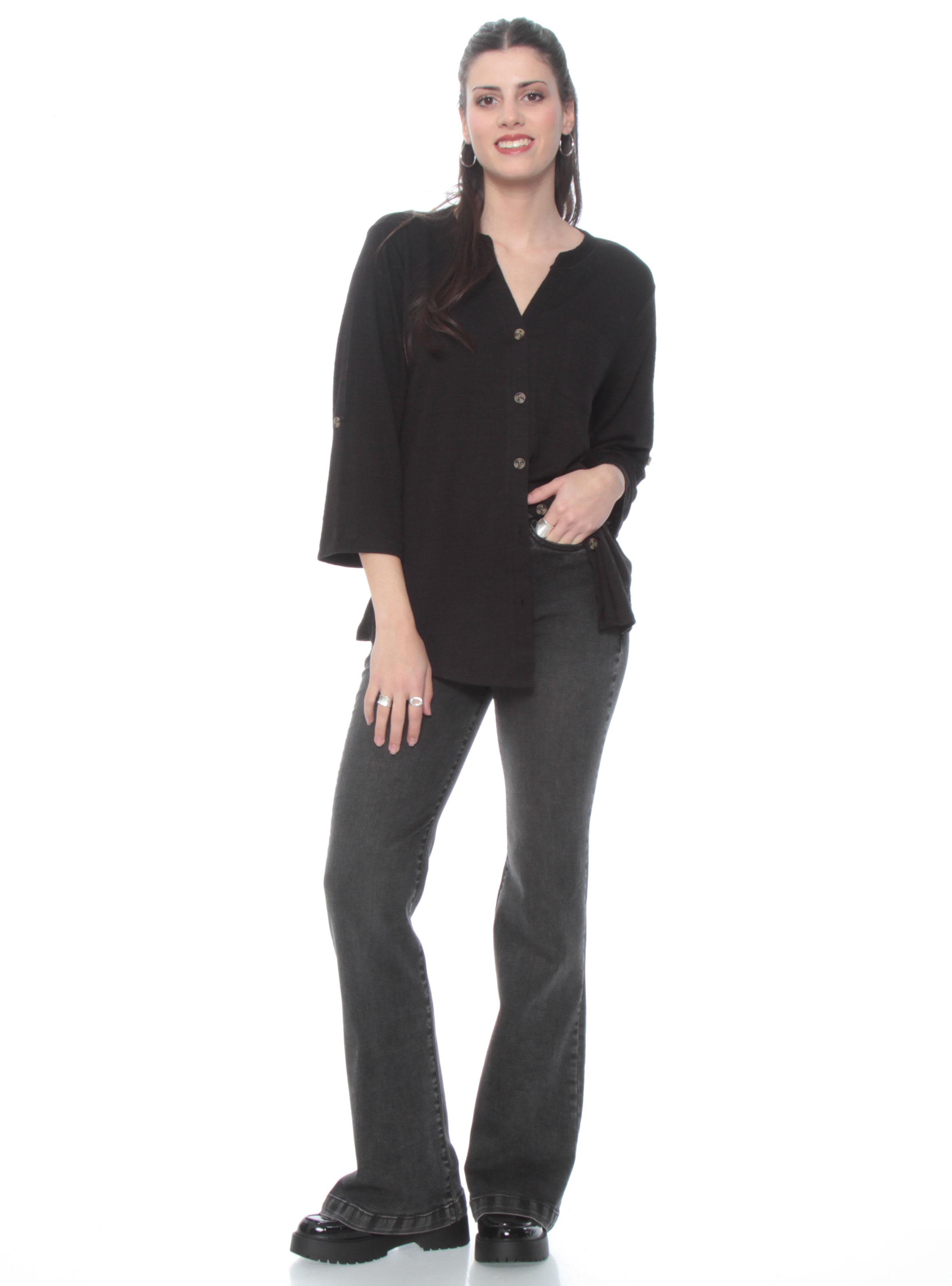 Blusa Manga Larga Ajustable Sólida y Botones-3